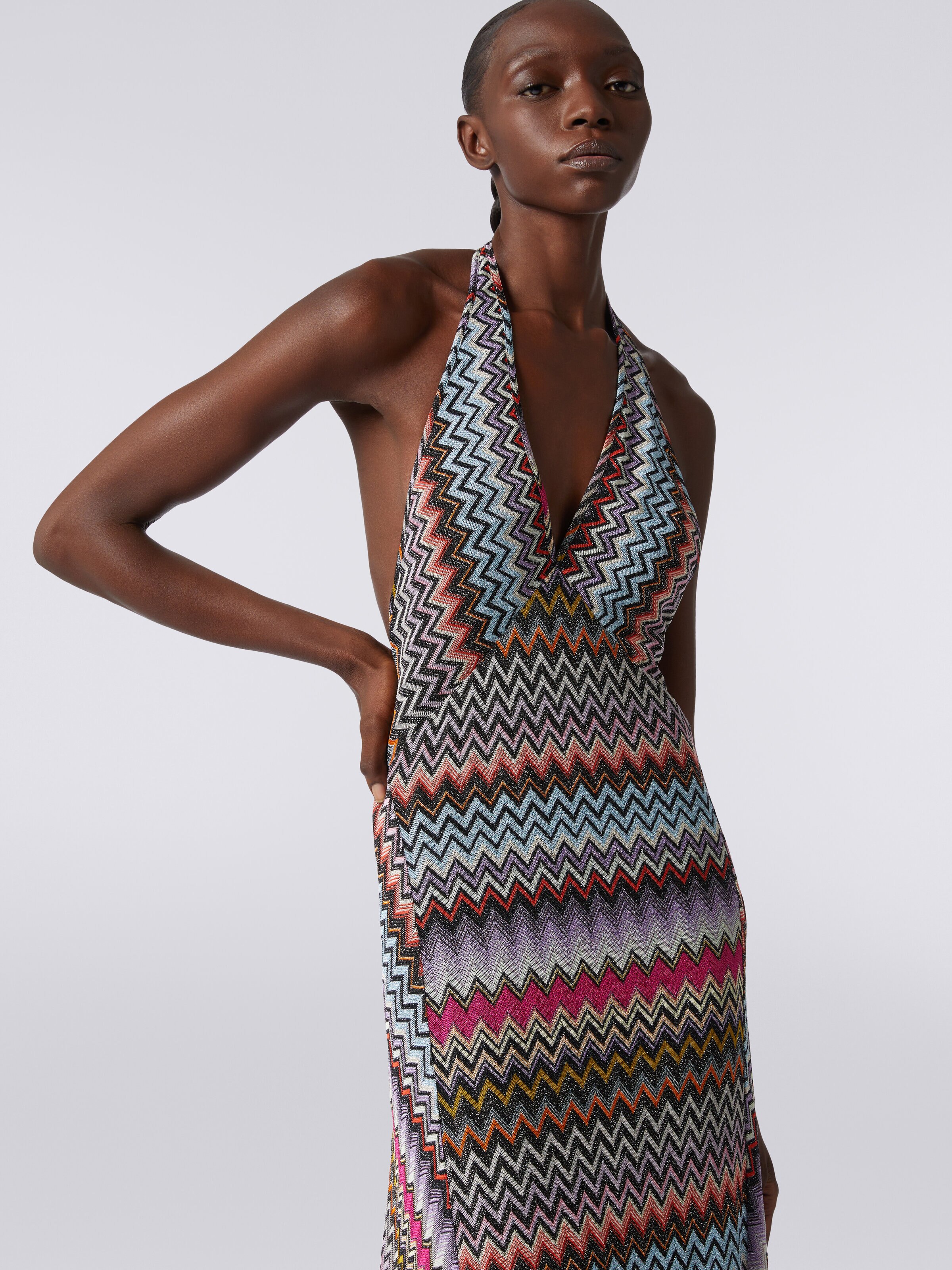 Robe longue en viscose à zig-zag avec lurex, Multicolore  - 4