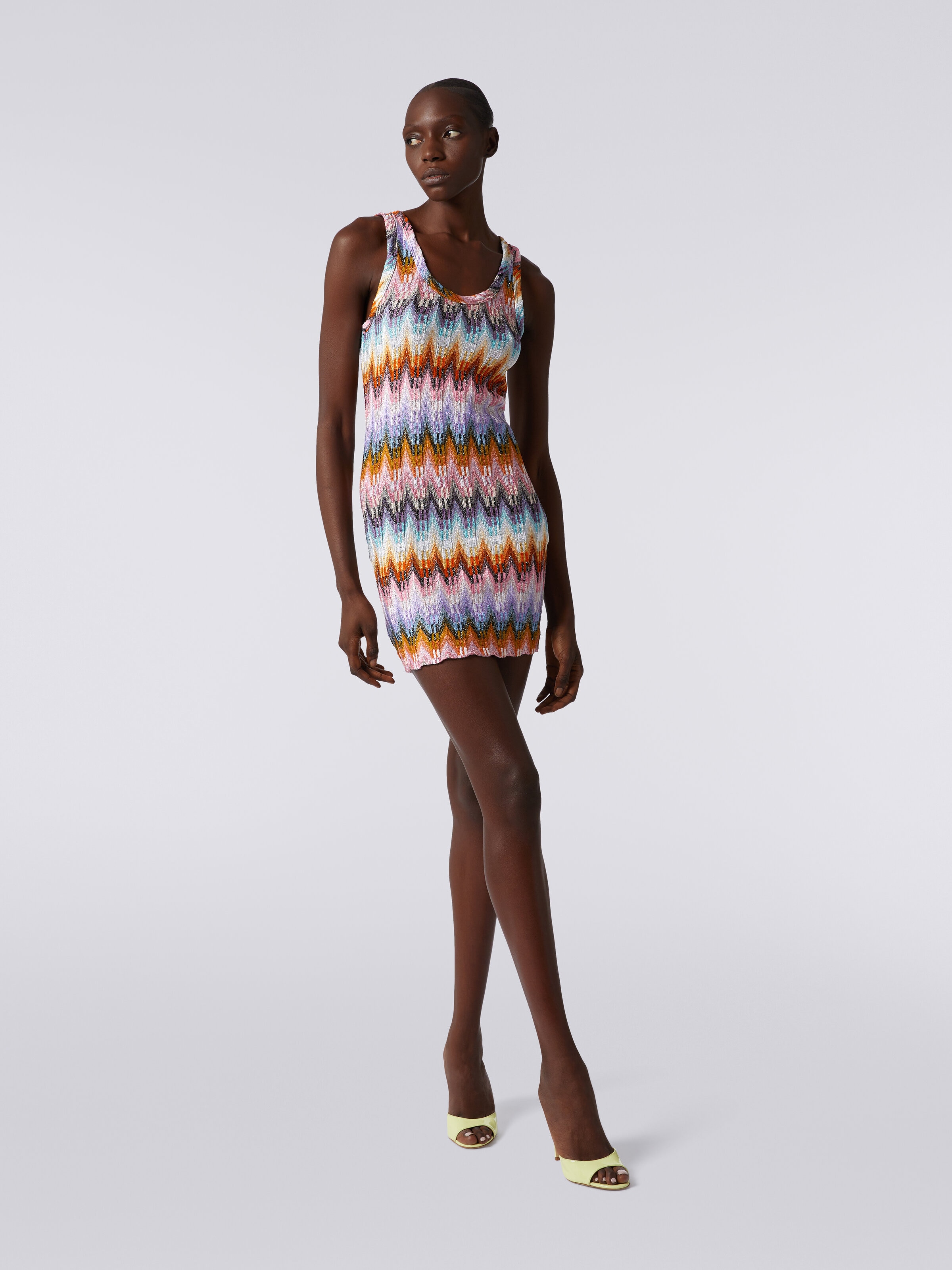 Sleeveless viscose zigzag mini dress with lurex, Multicoloured  - 1