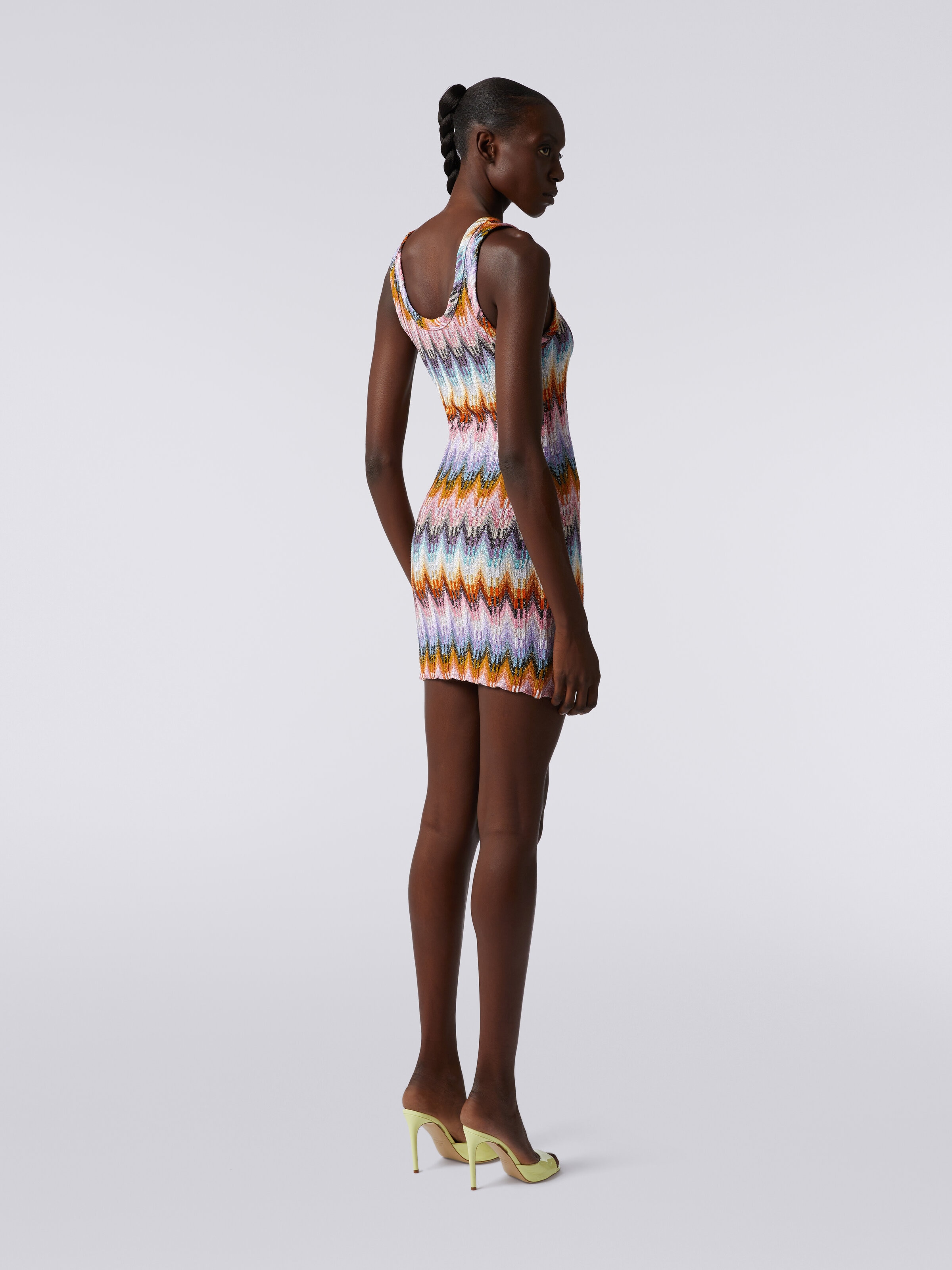 Sleeveless viscose zigzag mini dress with lurex, Multicoloured  - 3