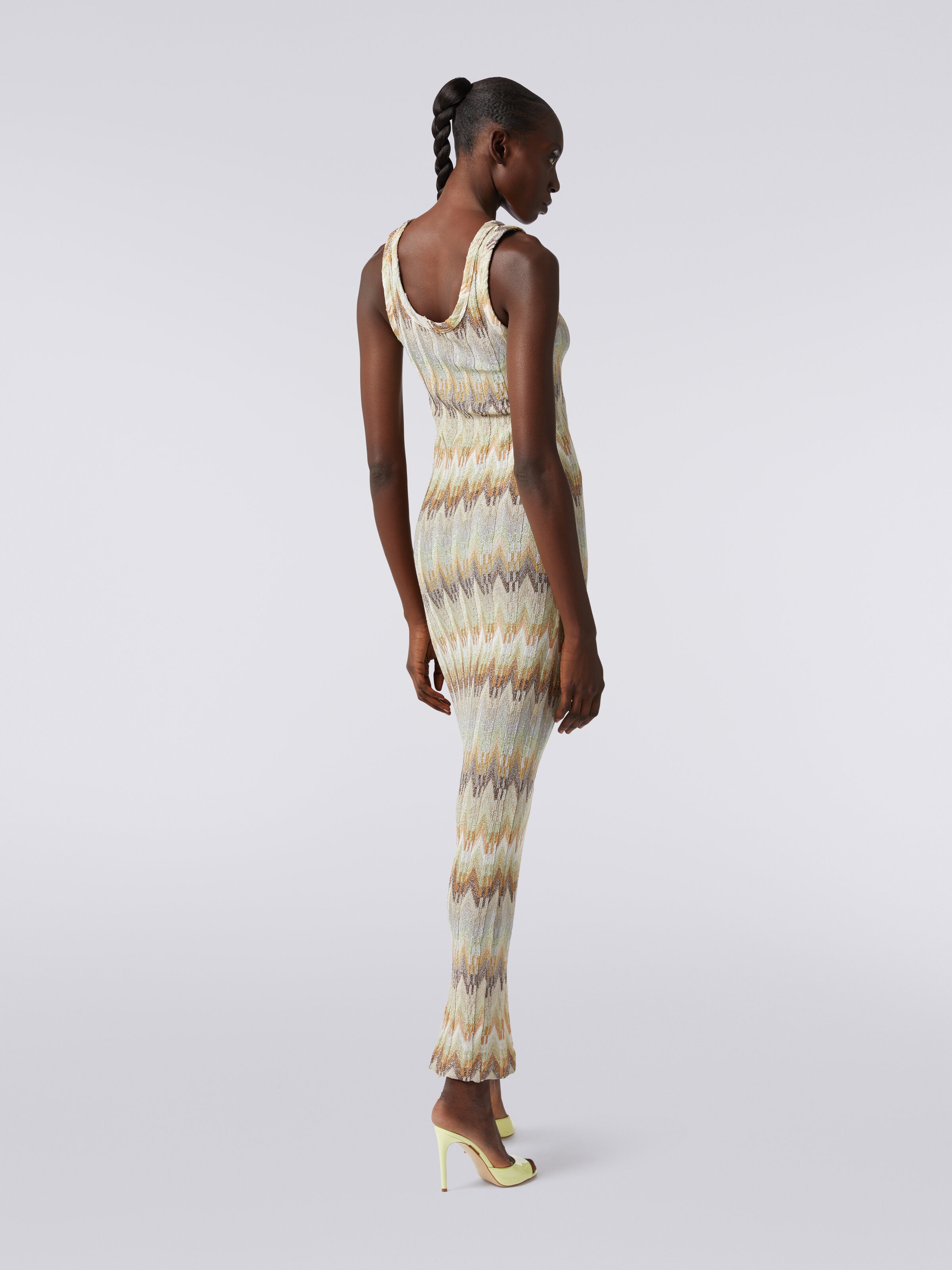 Long sleeveless dress in viscose with zigzag pattern with lurex, Multicoloured  - 3