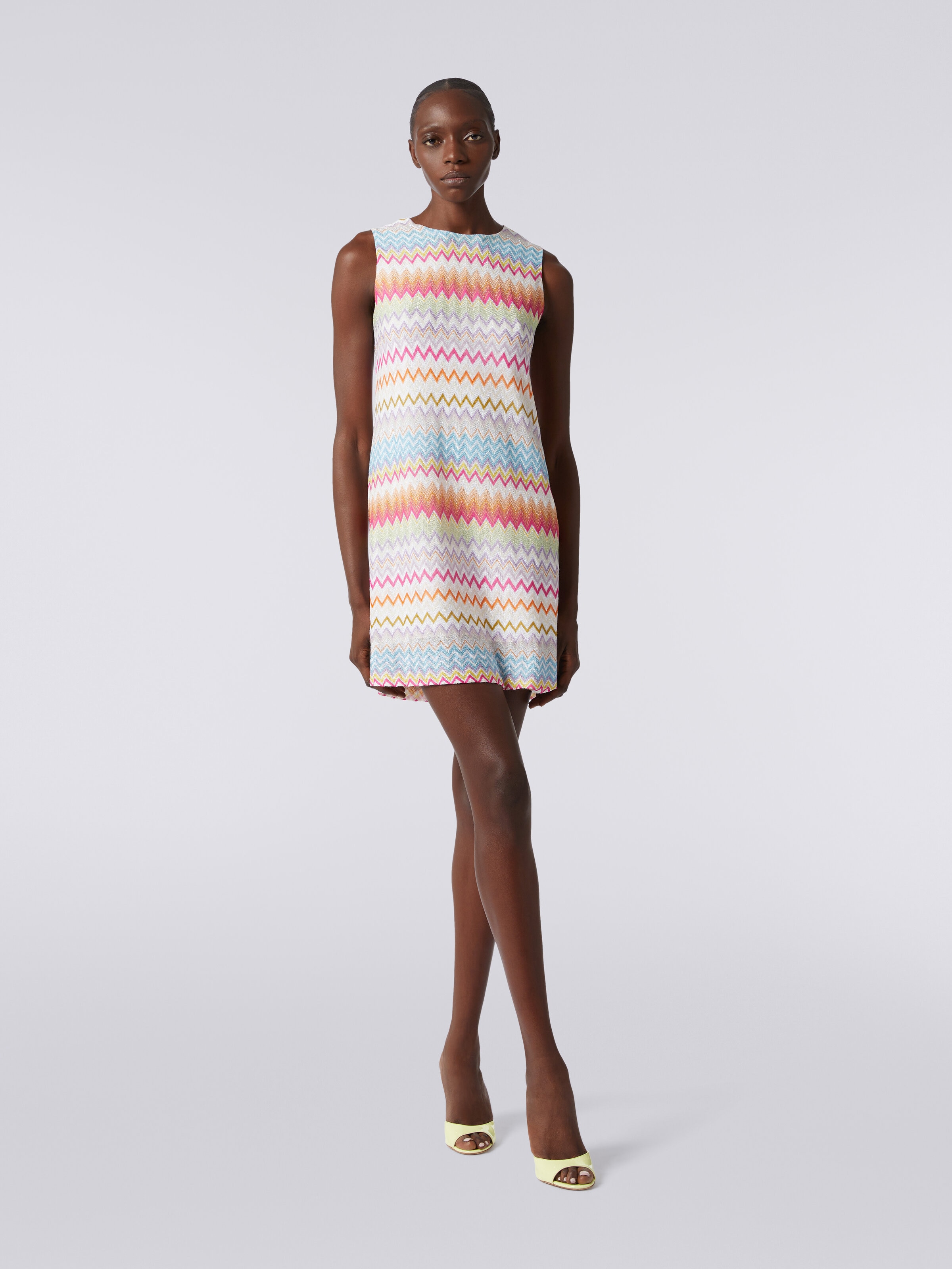 Zigzag viscose pouch dress with lurex, Multicoloured  - 1