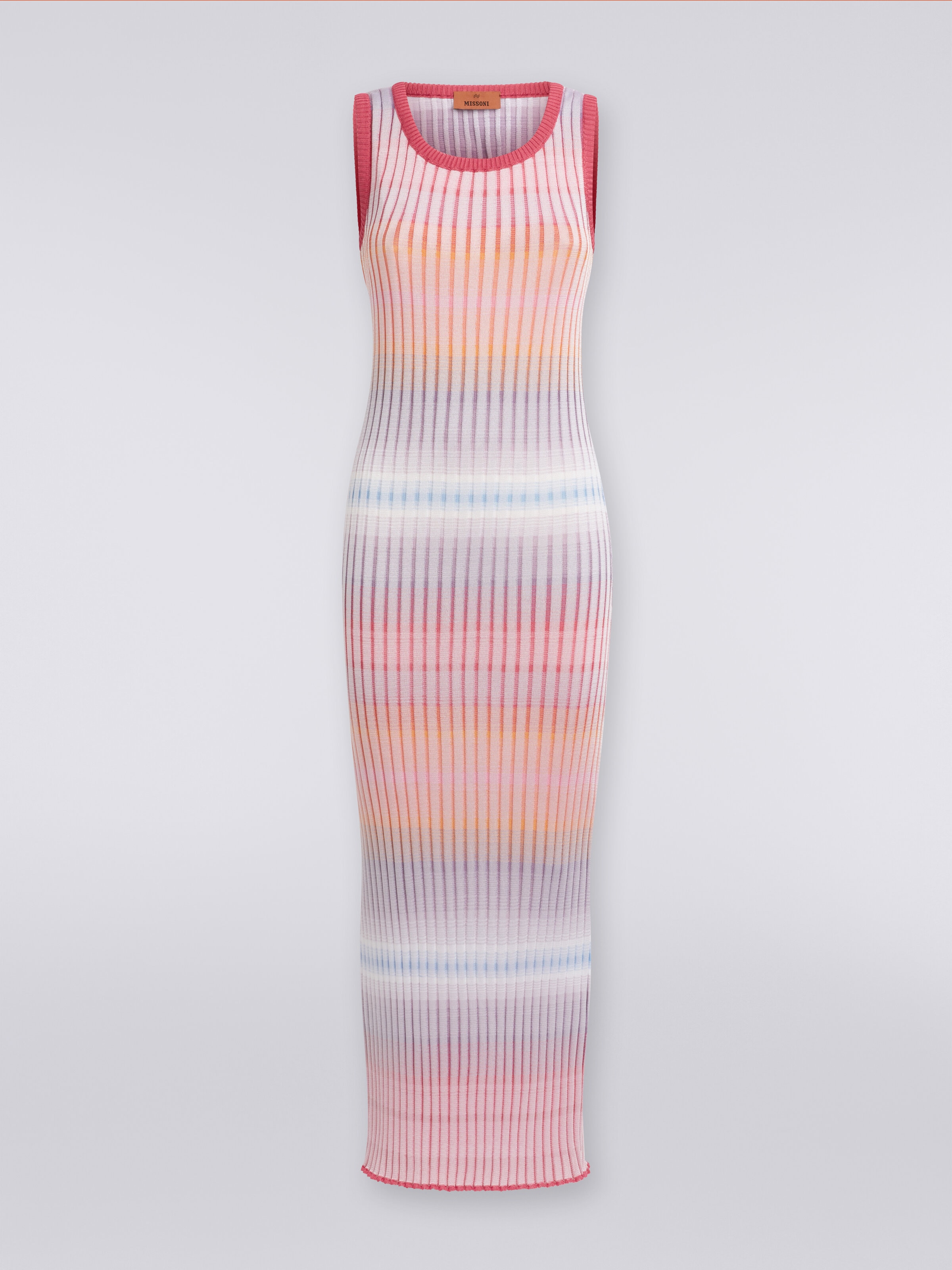 Langes Kleid aus gerippter Viskose , Mehrfarbig  - 0