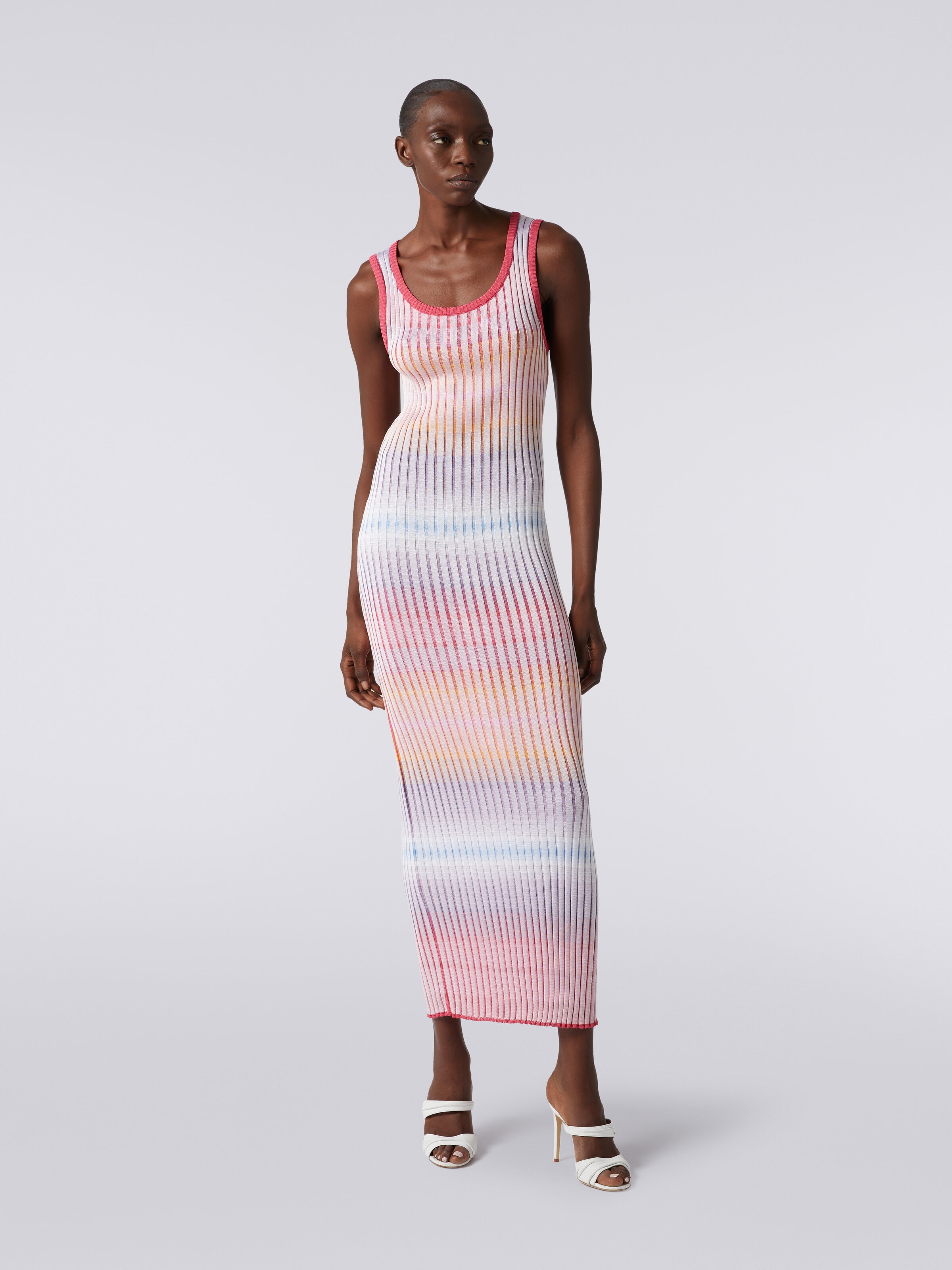 Long dress in ribbed viscose , Multicoloured  - 1