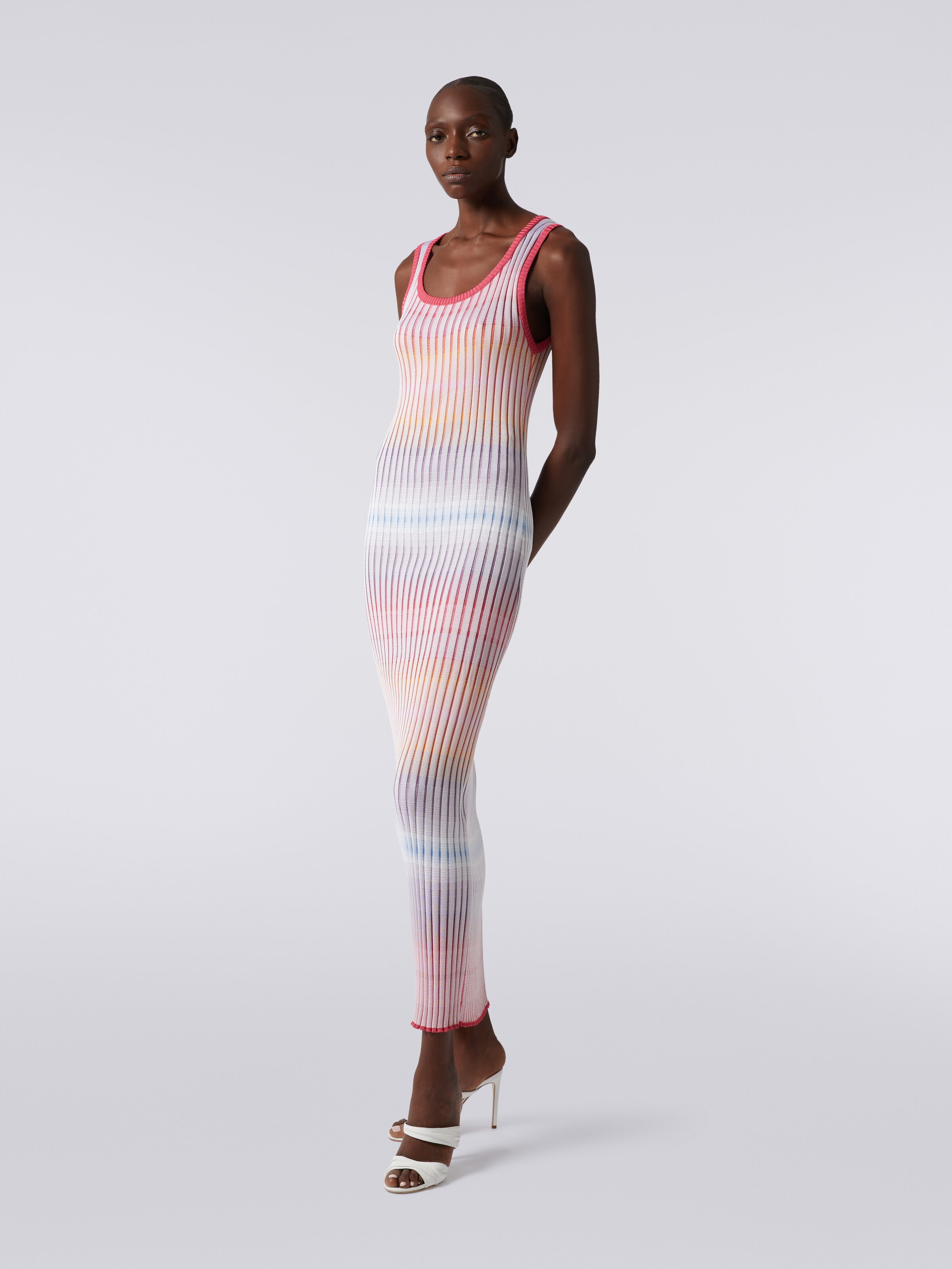 Langes Kleid aus gerippter Viskose , Mehrfarbig  - 2