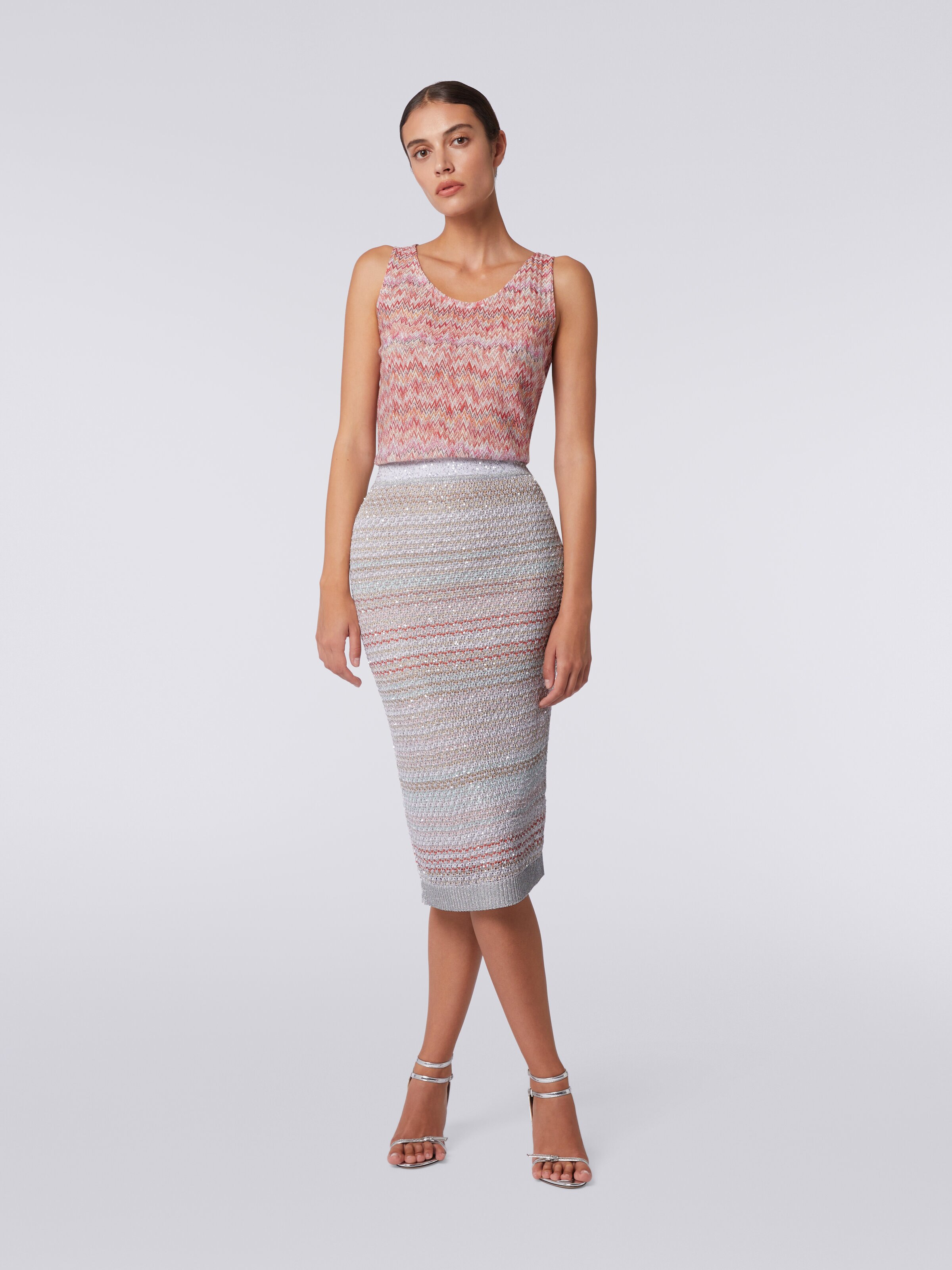 Midi skirt in viscose blend with sequins , Multicoloured  - 1