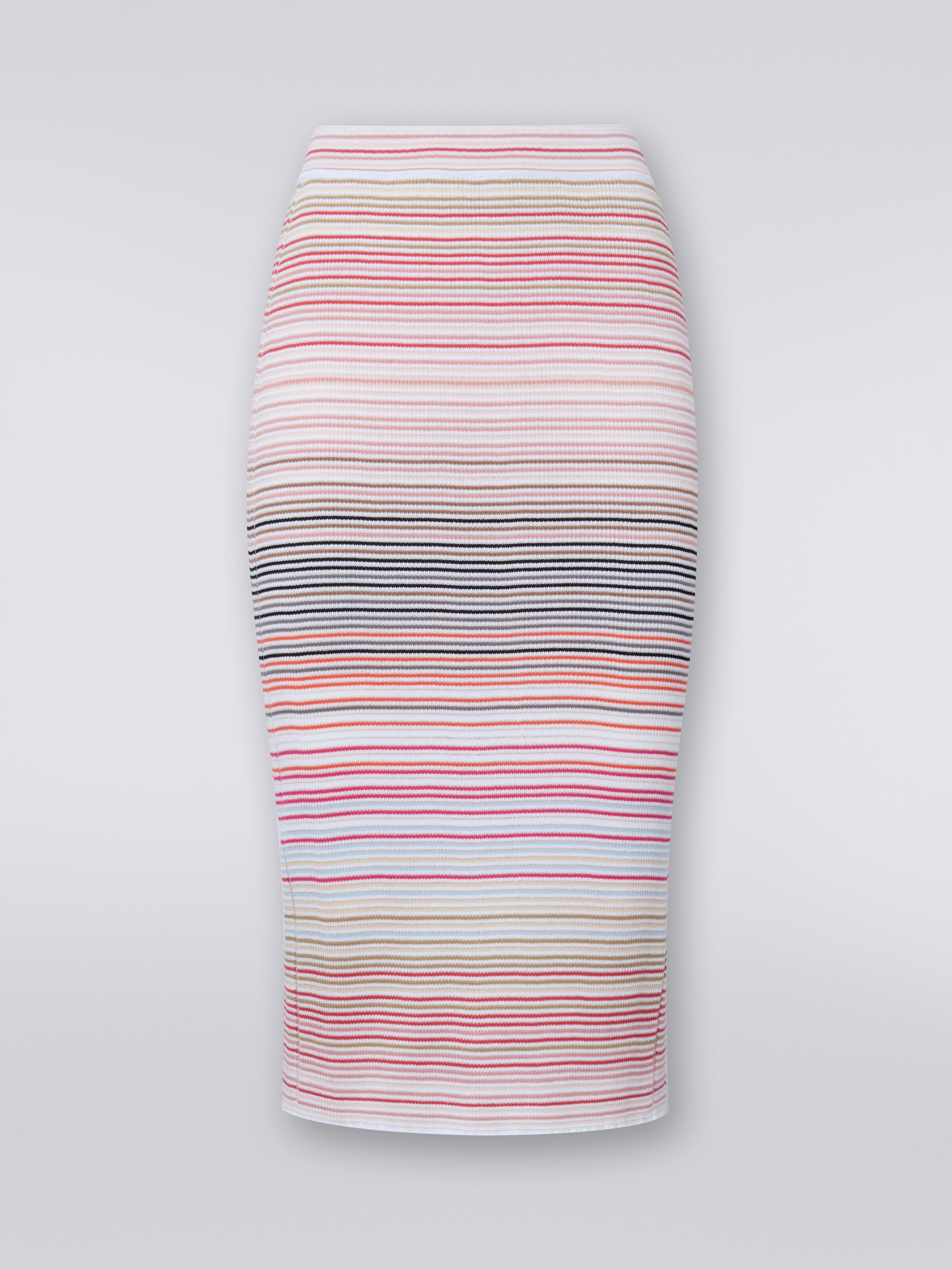 Midi skirt in striped cotton and viscose, Multicoloured  - 0