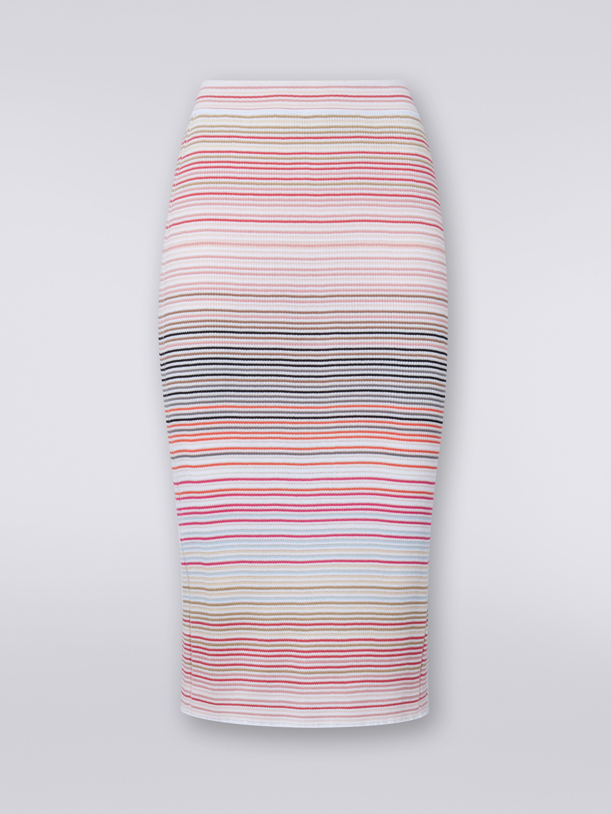 Midi skirt in striped cotton and viscose, Multicoloured  - 0