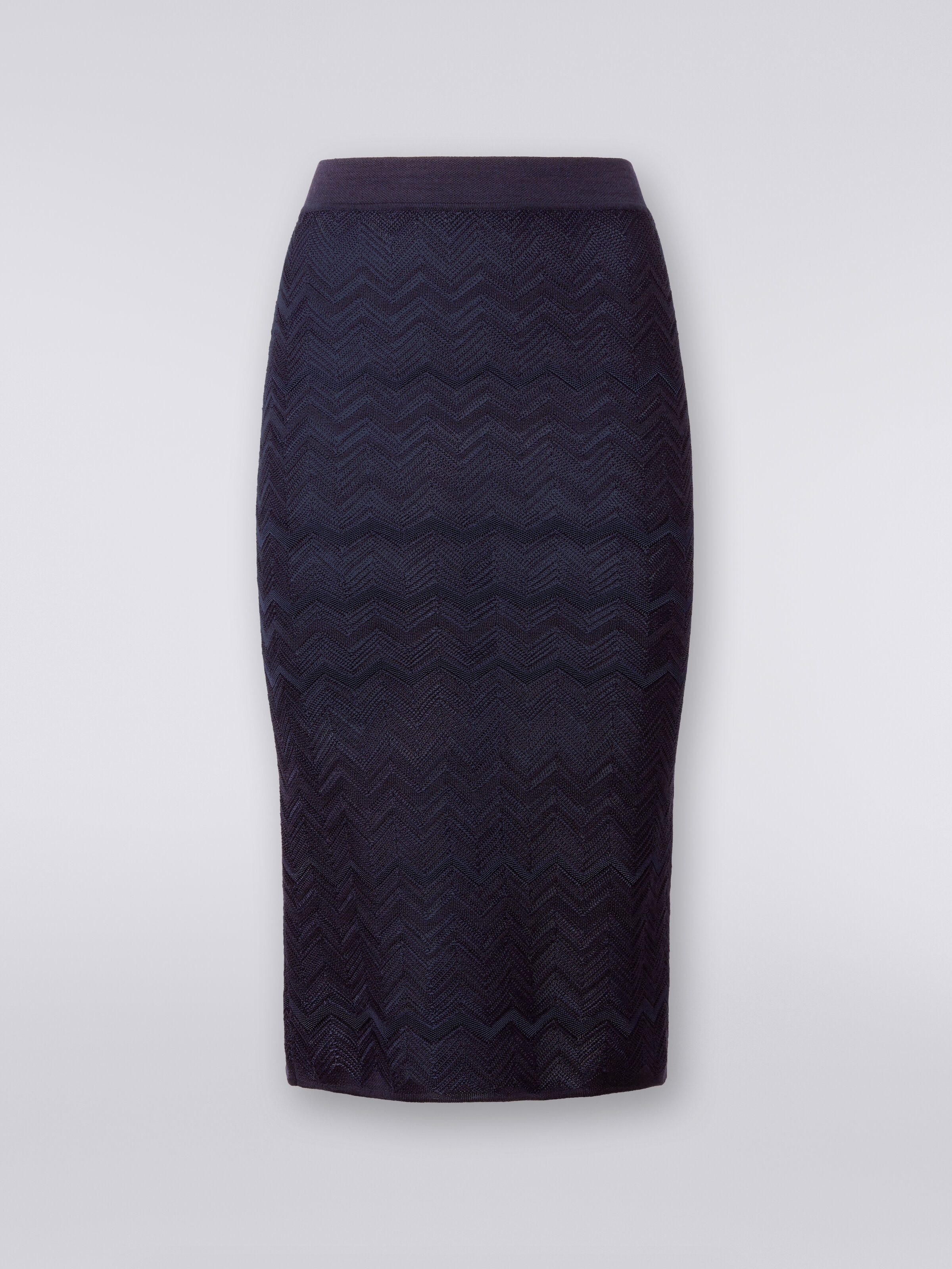 Midi skirt in chevron wool and viscose, Dark Blue - 0