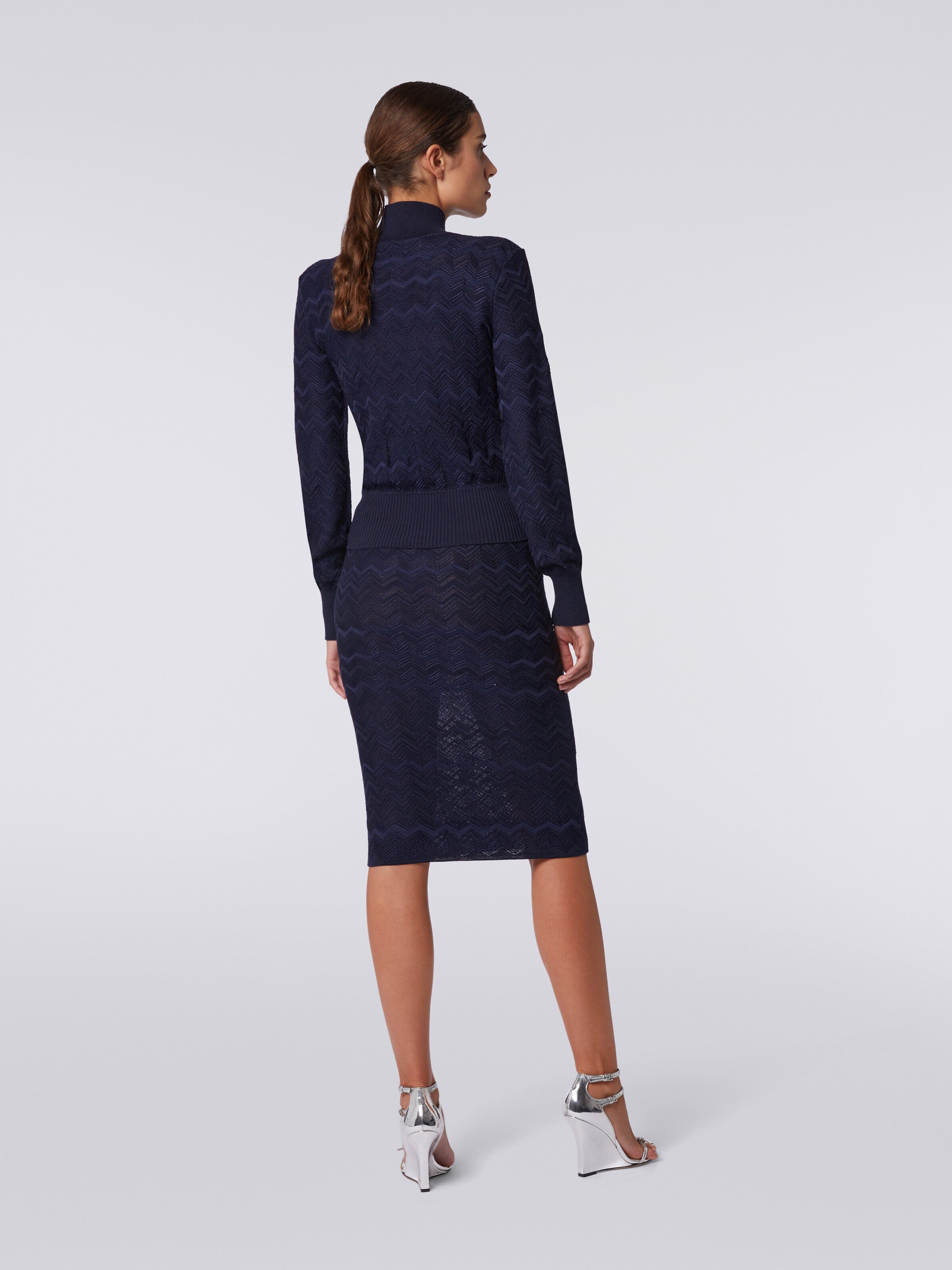 Midi skirt in chevron wool and viscose, Dark Blue - 3
