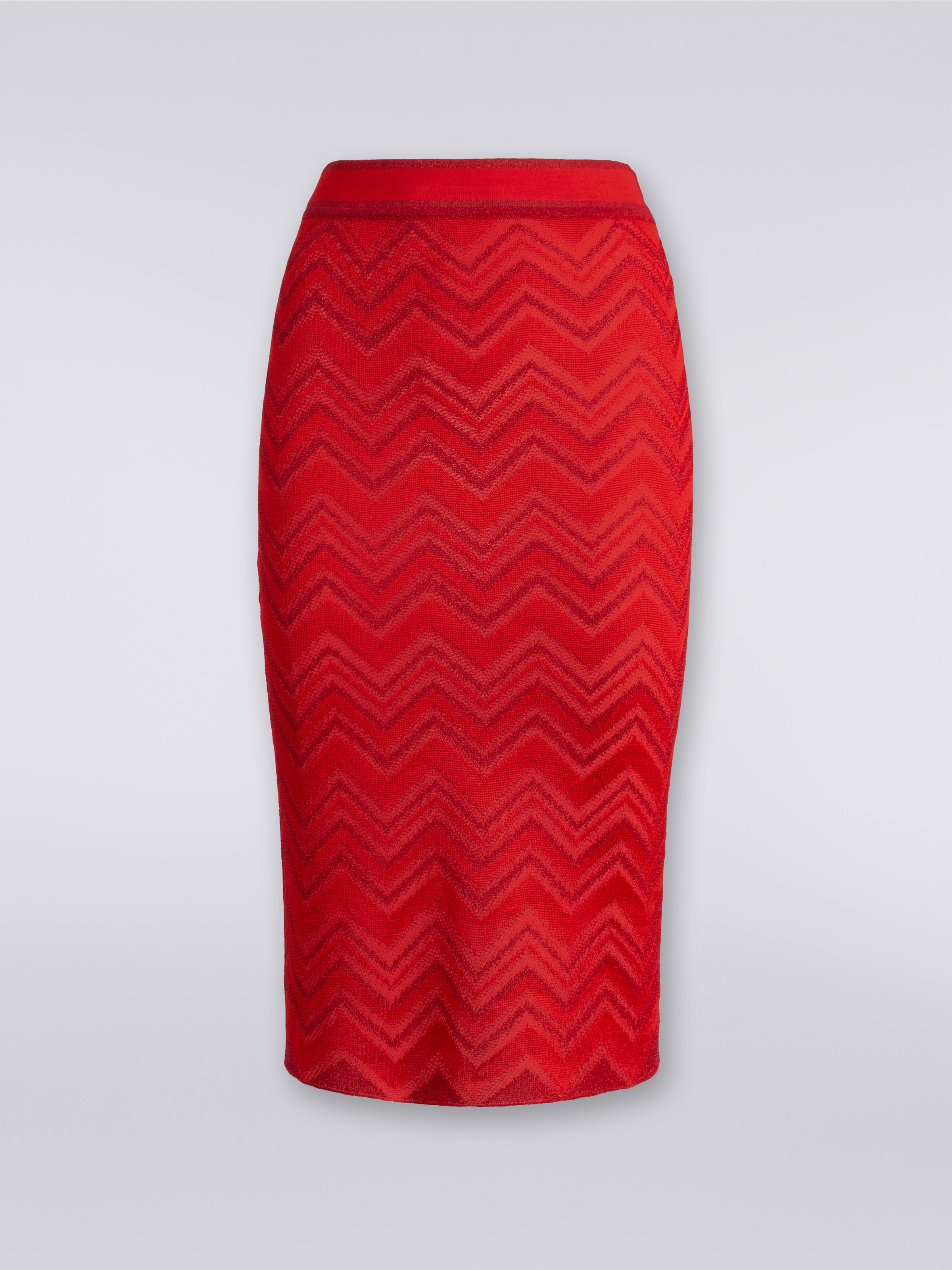 Longuette skirt in zigzag knit with lurex, Red  - 0