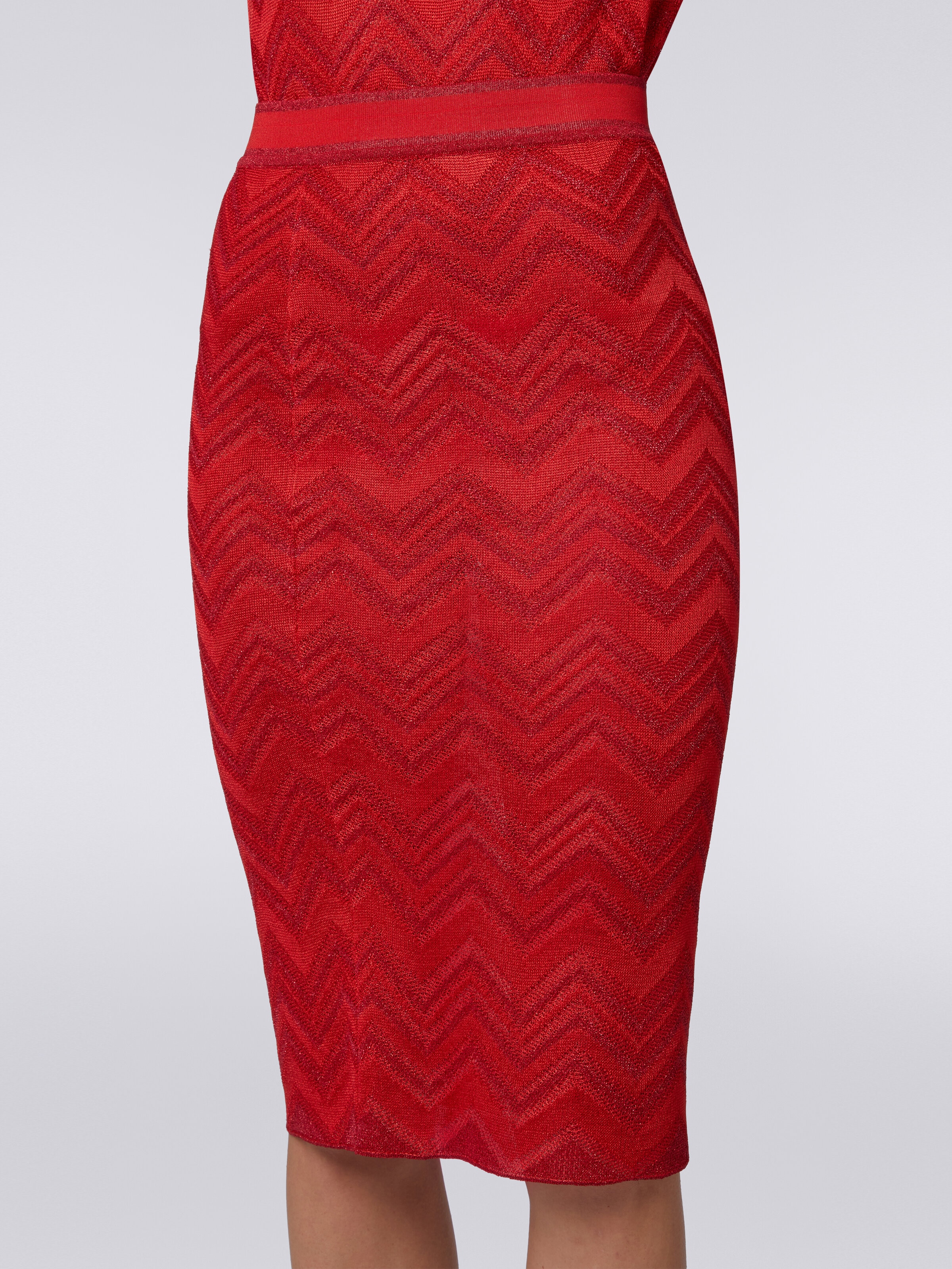 Longuette skirt in zigzag knit with lurex, Red  - 4