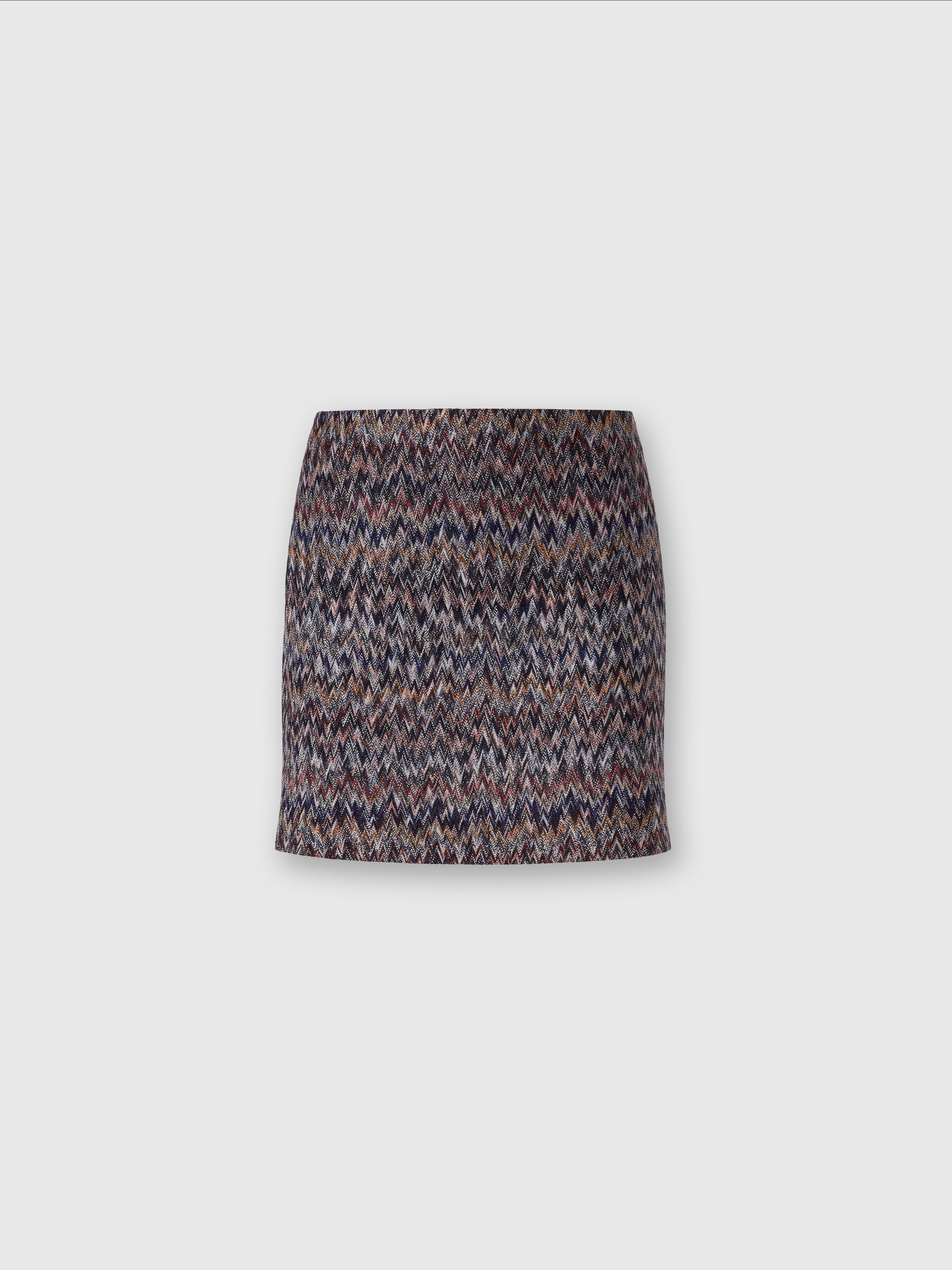 Mini-jupe en viscose mélangée lamée à motif zig zag, Multicolore  - 0
