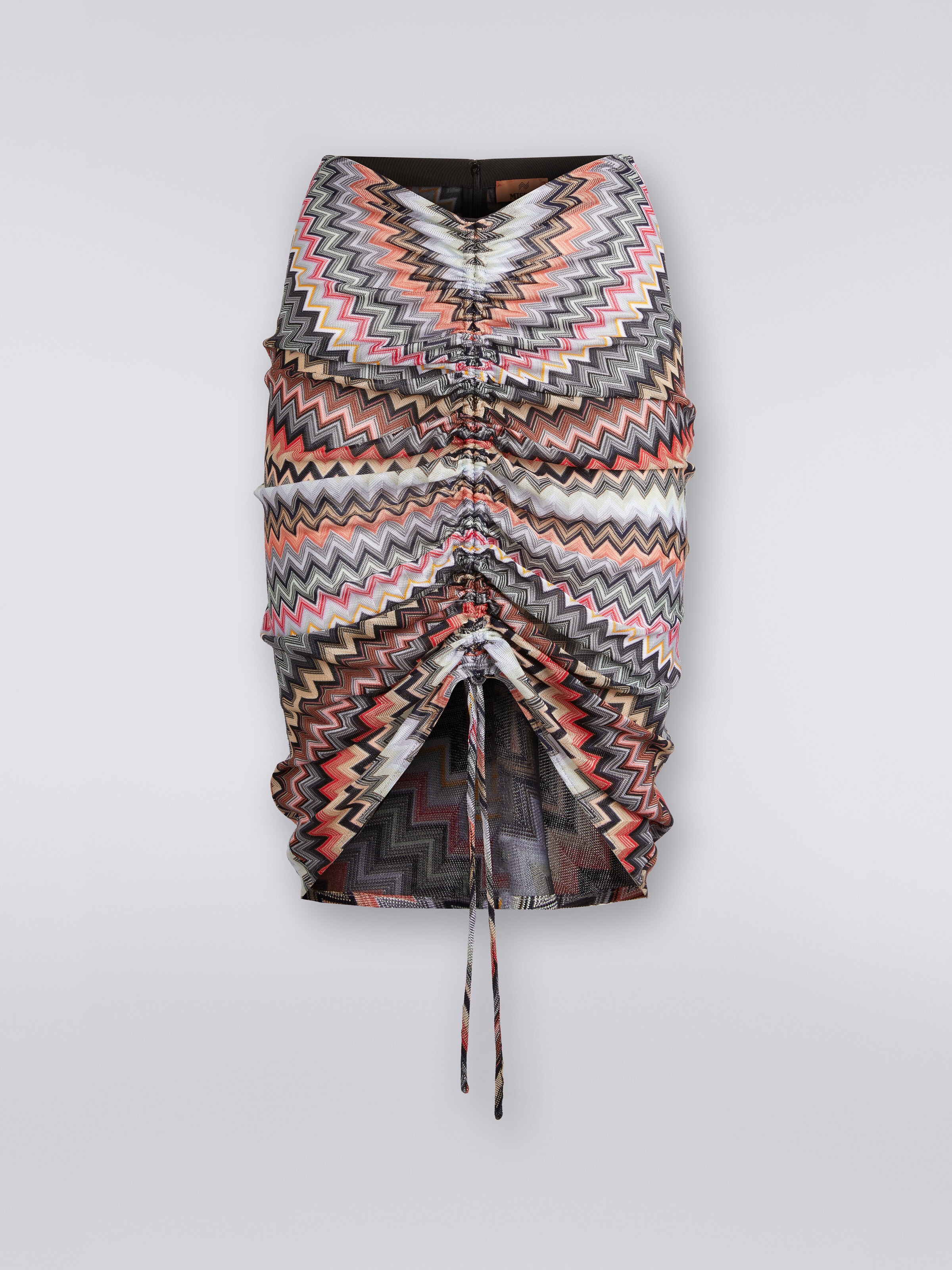 Midi skirt in zigzag viscose and cotton with gathers , Multicoloured  - 0