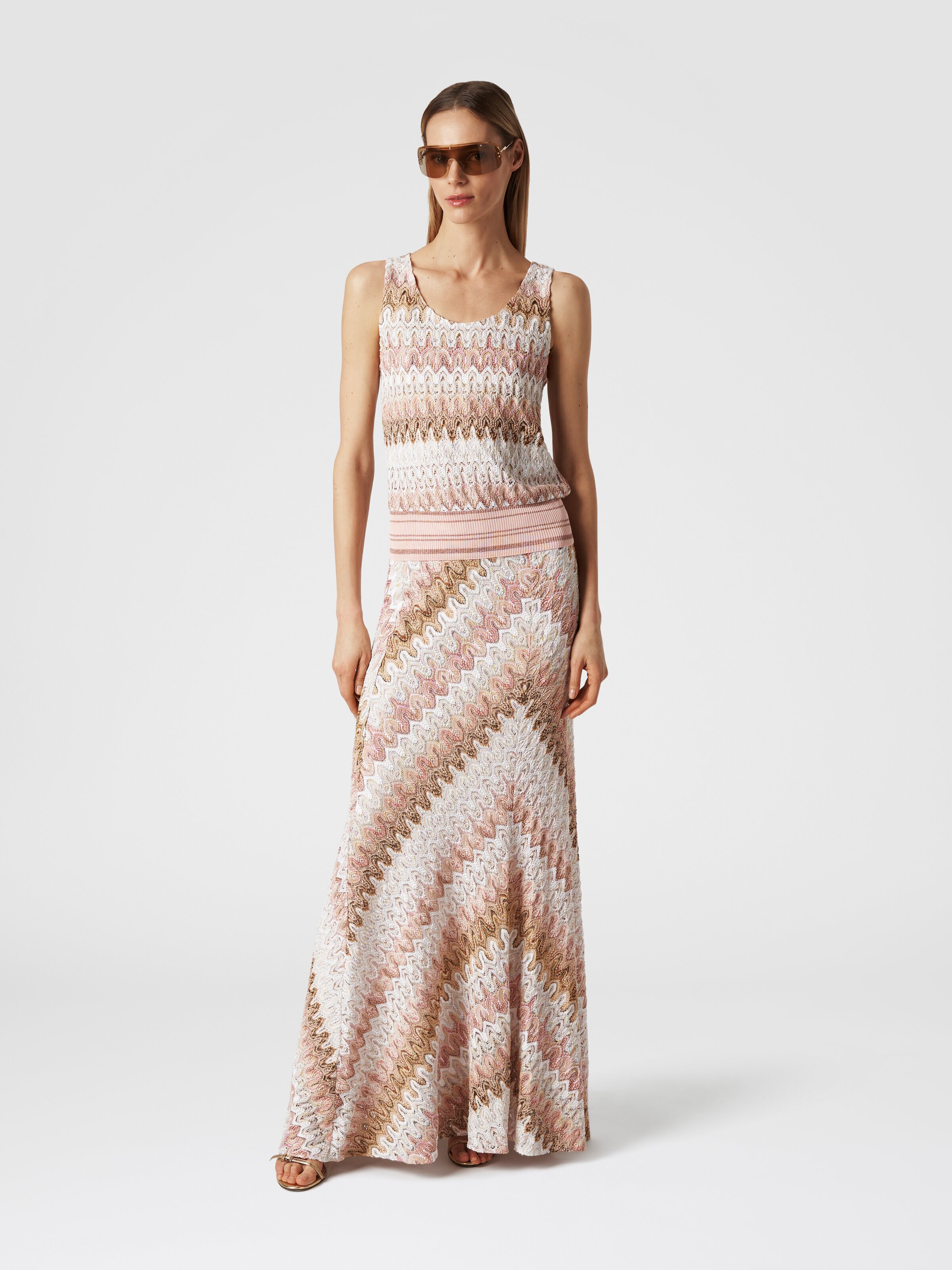 Long skirt in lace-effect lamé viscose blend , Multicoloured  - 1