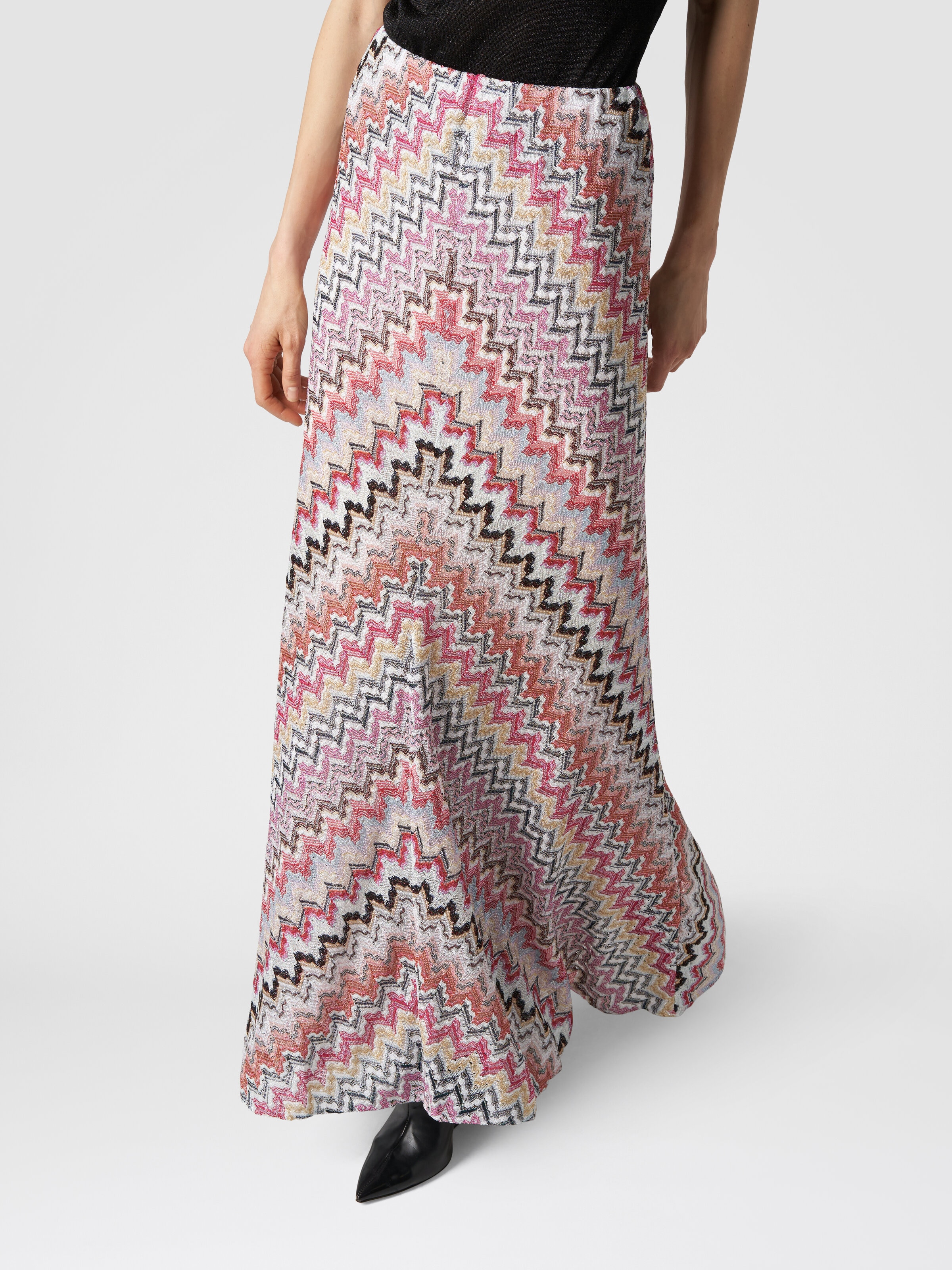 Long skirt in zigzag lamé viscose, Multicoloured  - 4