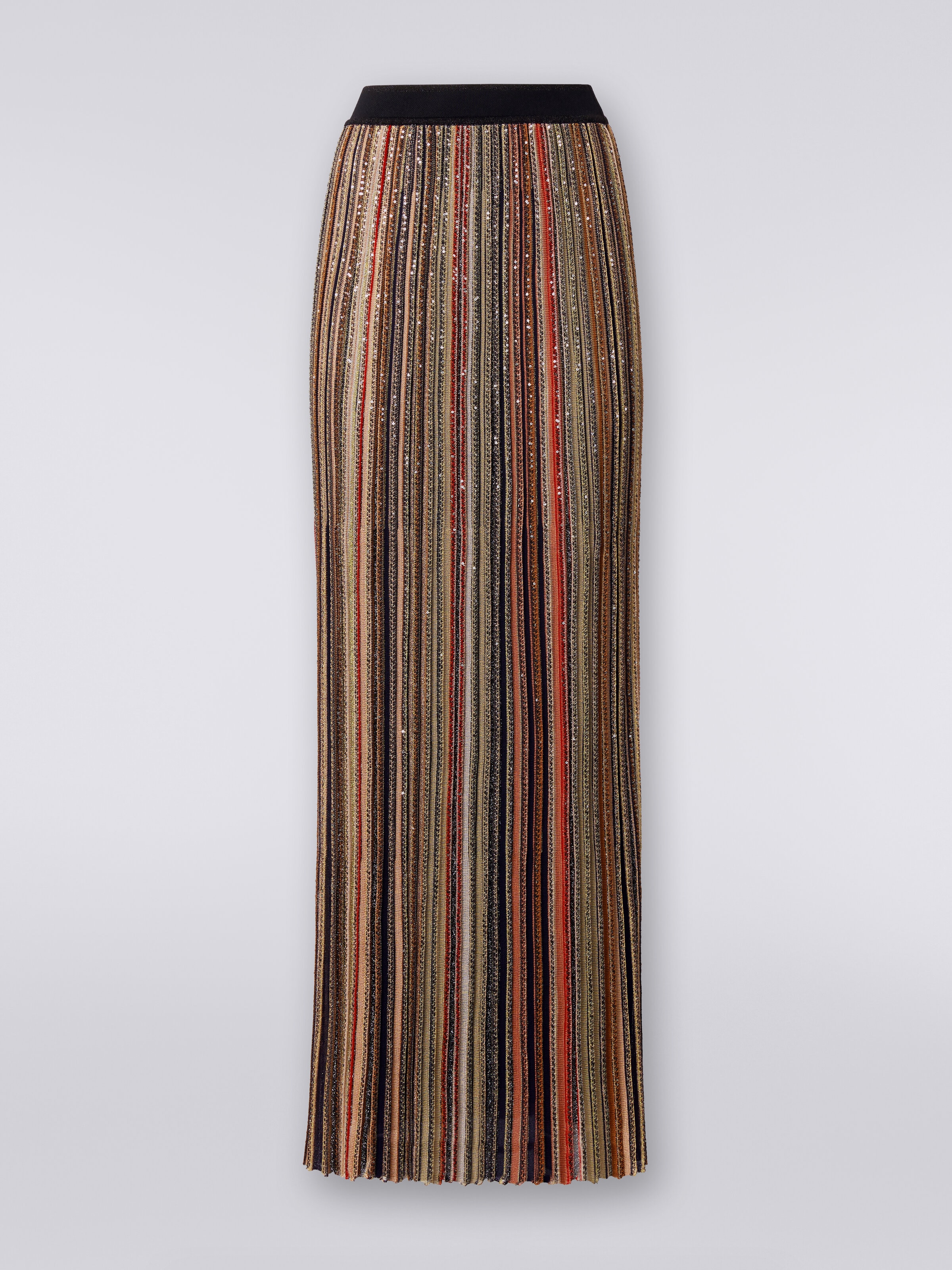 Long vertical striped pleated skirt with sequins , Multicoloured  - 0