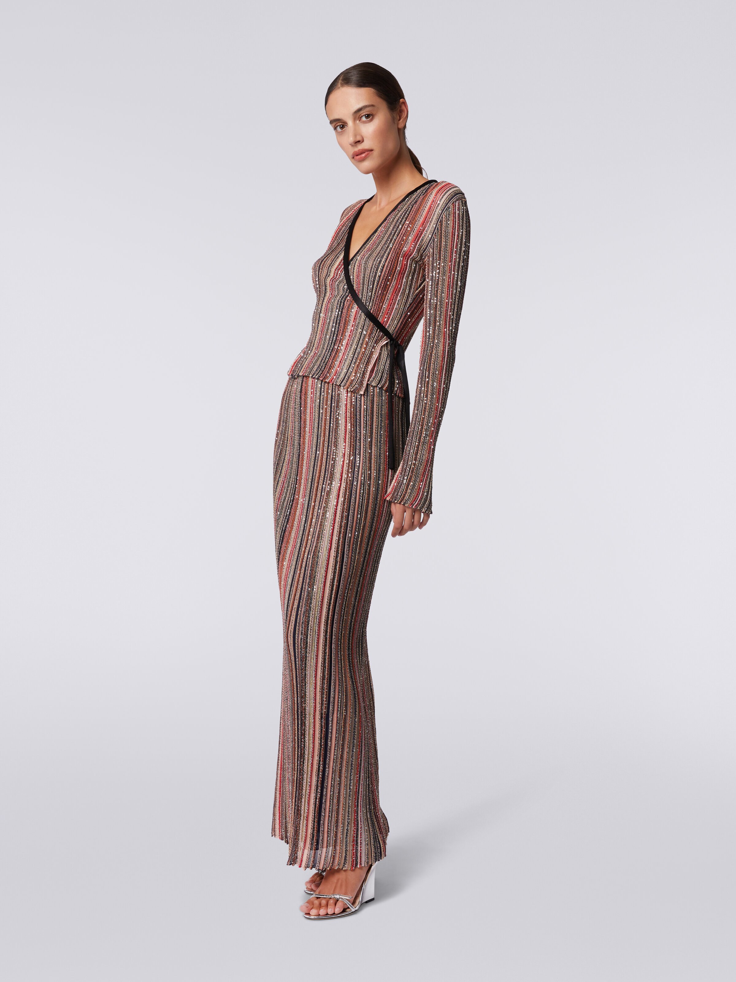 Long vertical striped pleated skirt with sequins, Multicoloured  - 2
