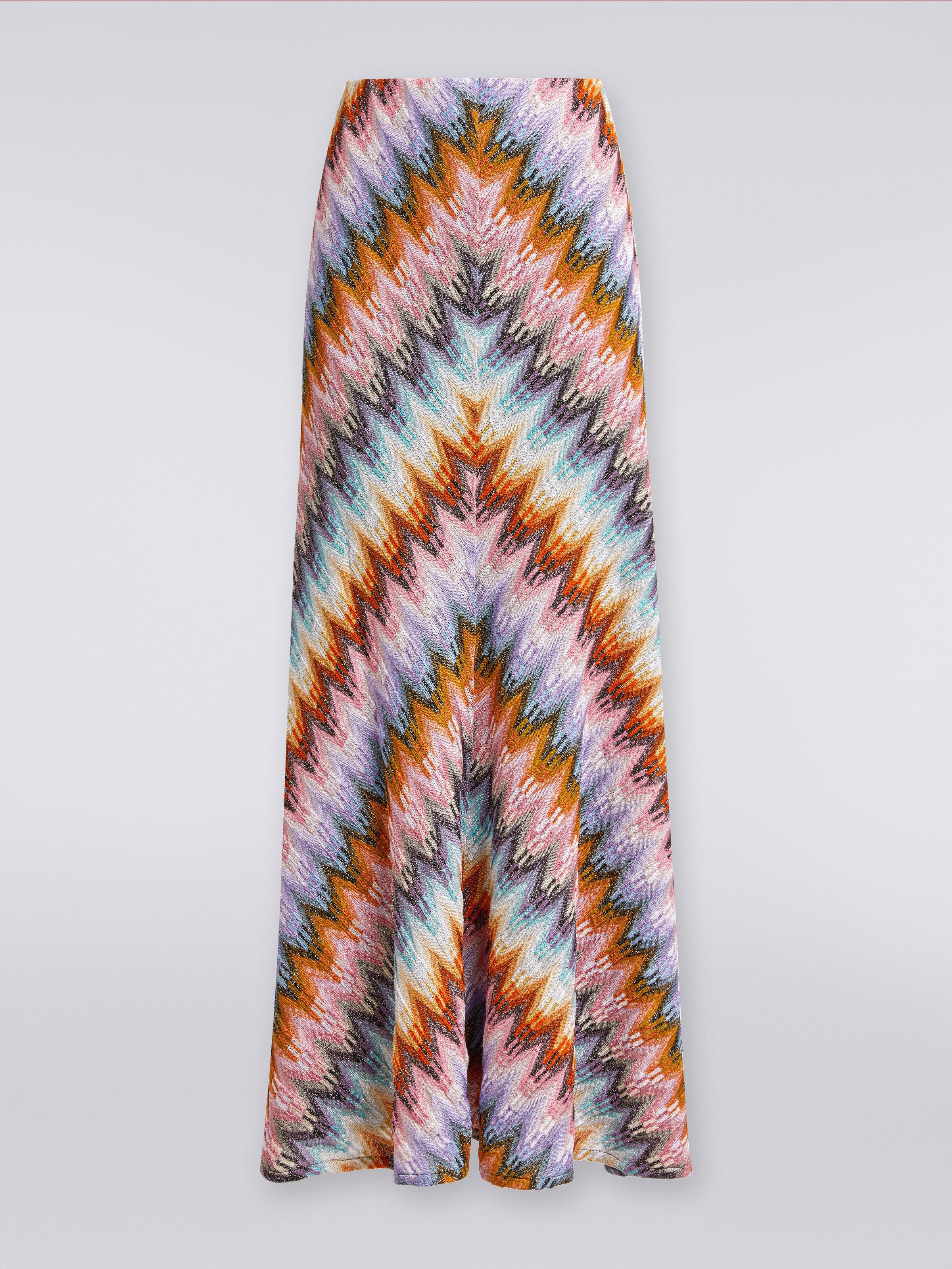 Falda larga acampanada de viscosa en zigzag con lúrex, Multicolor  - 0
