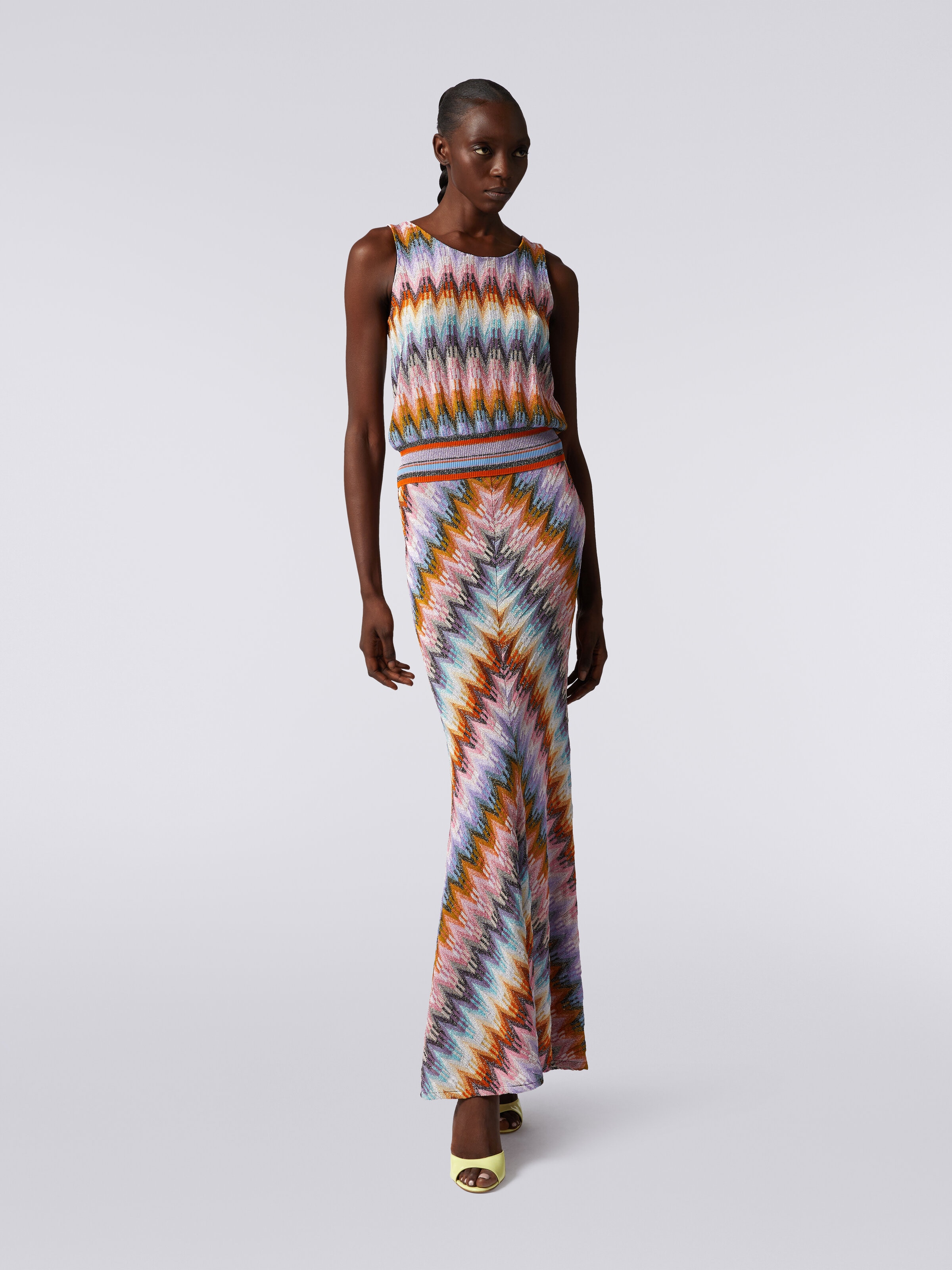 Long flared zigzag viscose skirt with lurex, Multicoloured  - 1