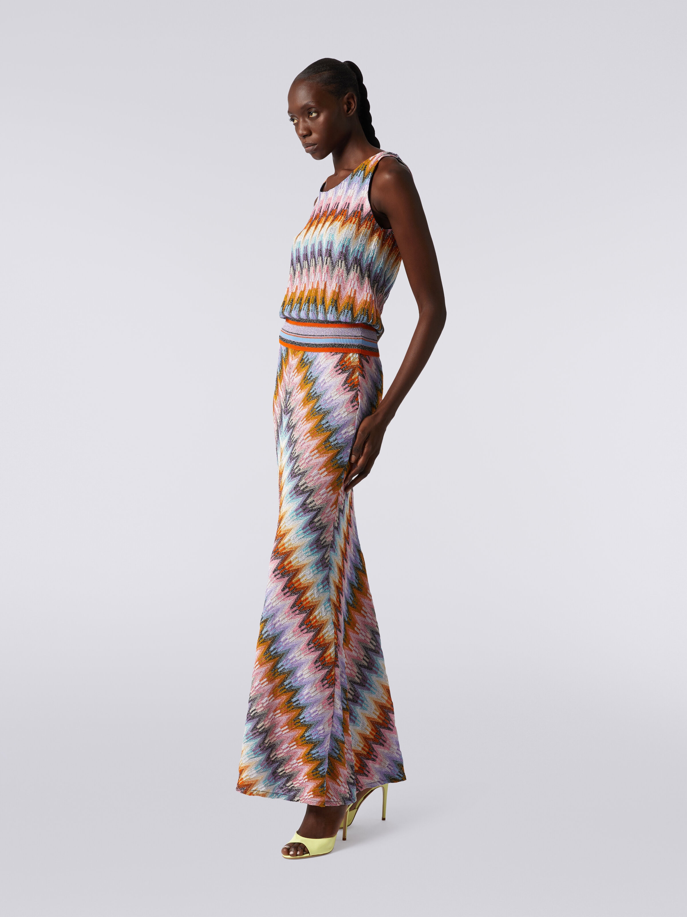 Long flared zigzag viscose skirt with lurex, Multicoloured  - 2