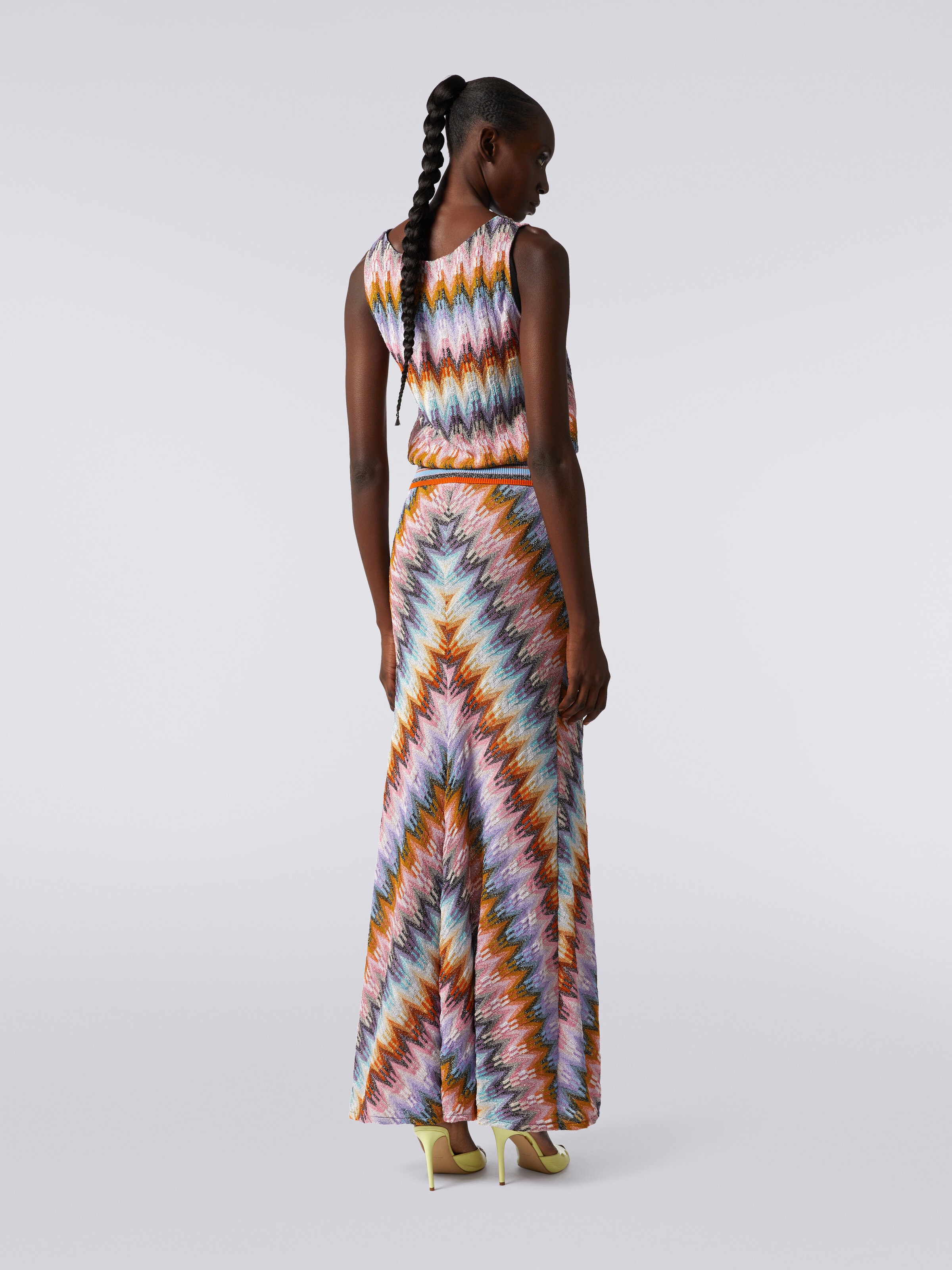 Long flared zigzag viscose skirt with lurex, Multicoloured  - 3
