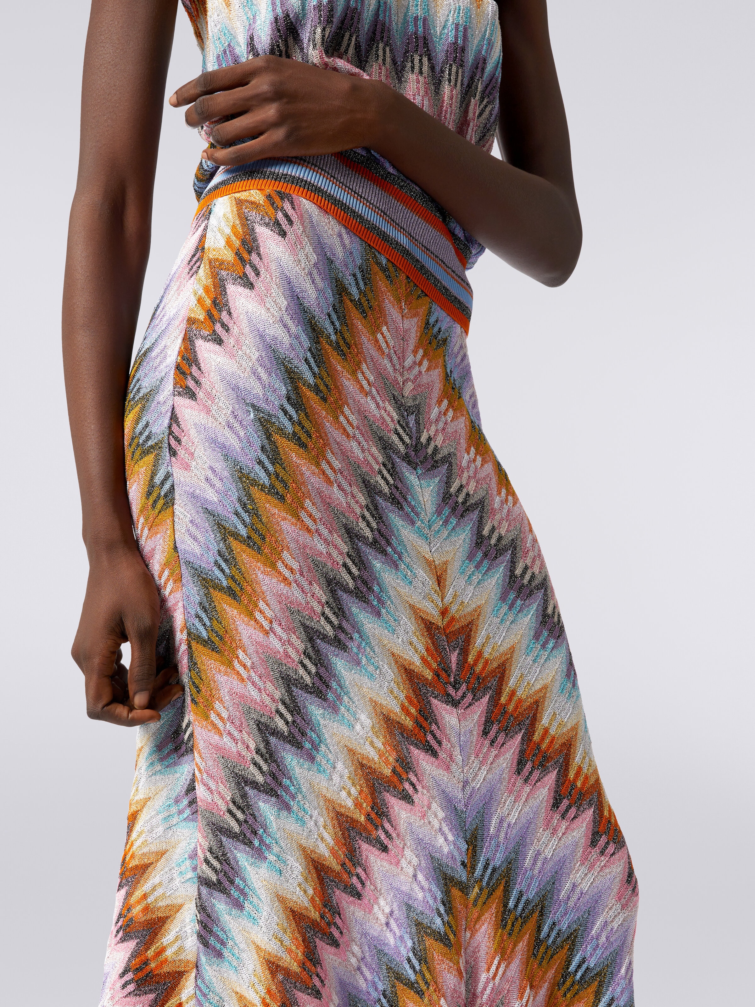 Long flared zigzag viscose skirt with lurex, Multicoloured  - 4