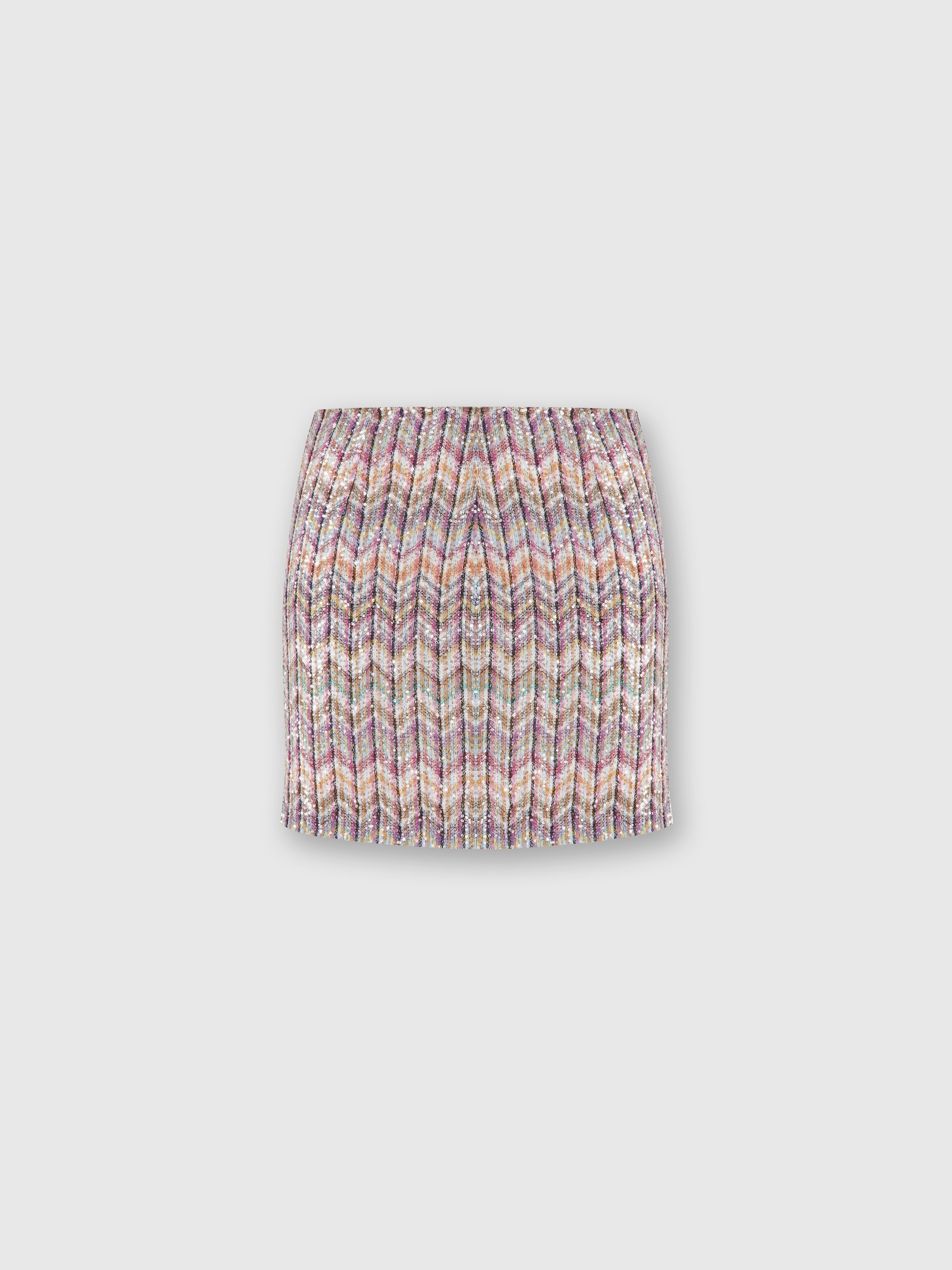 Mini-jupe en coton mélangé à zig-zag avec paillettes, Multicolore  - 0
