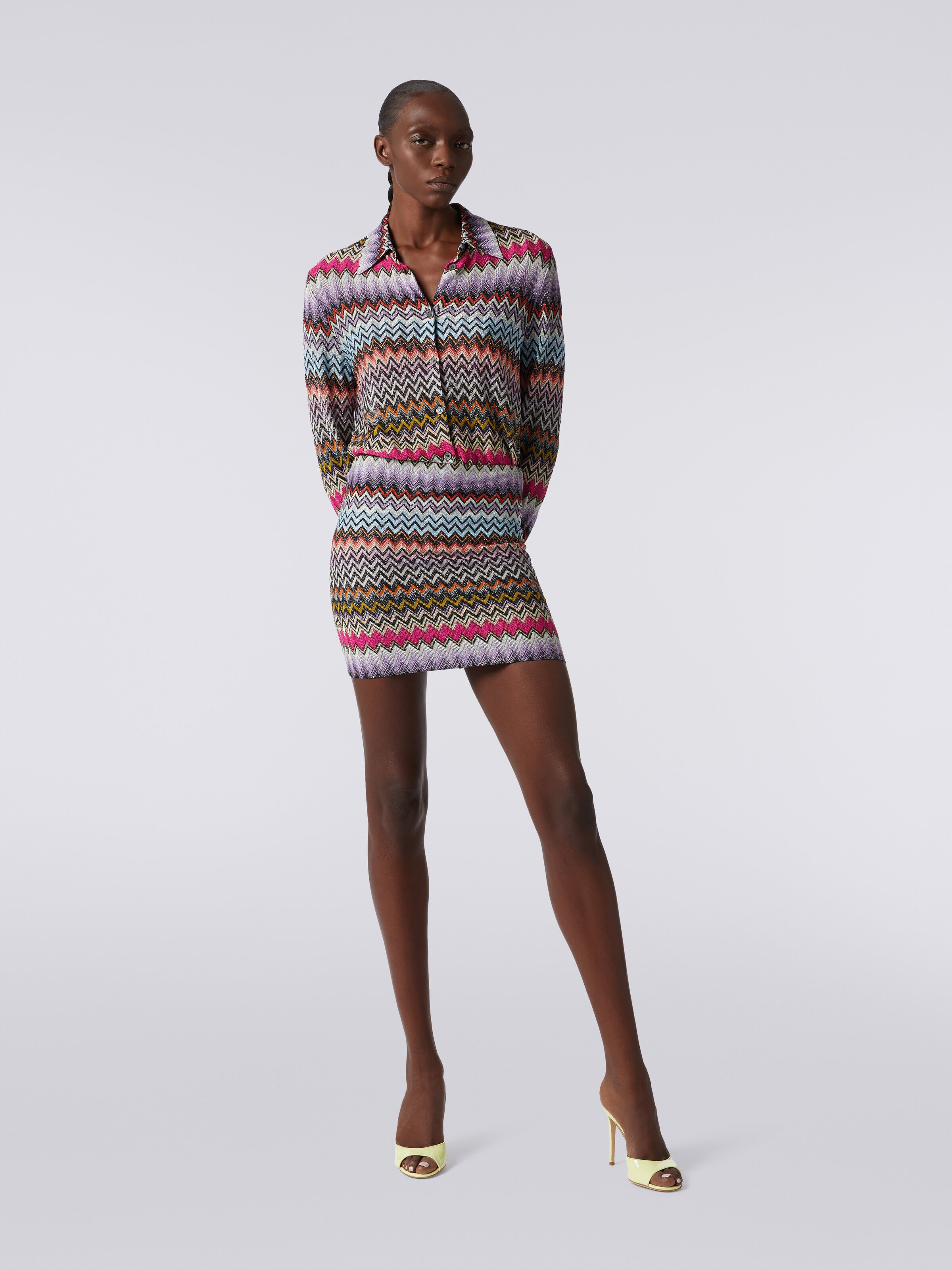 Zigzag viscose miniskirt with lurex, Multicoloured  - 1
