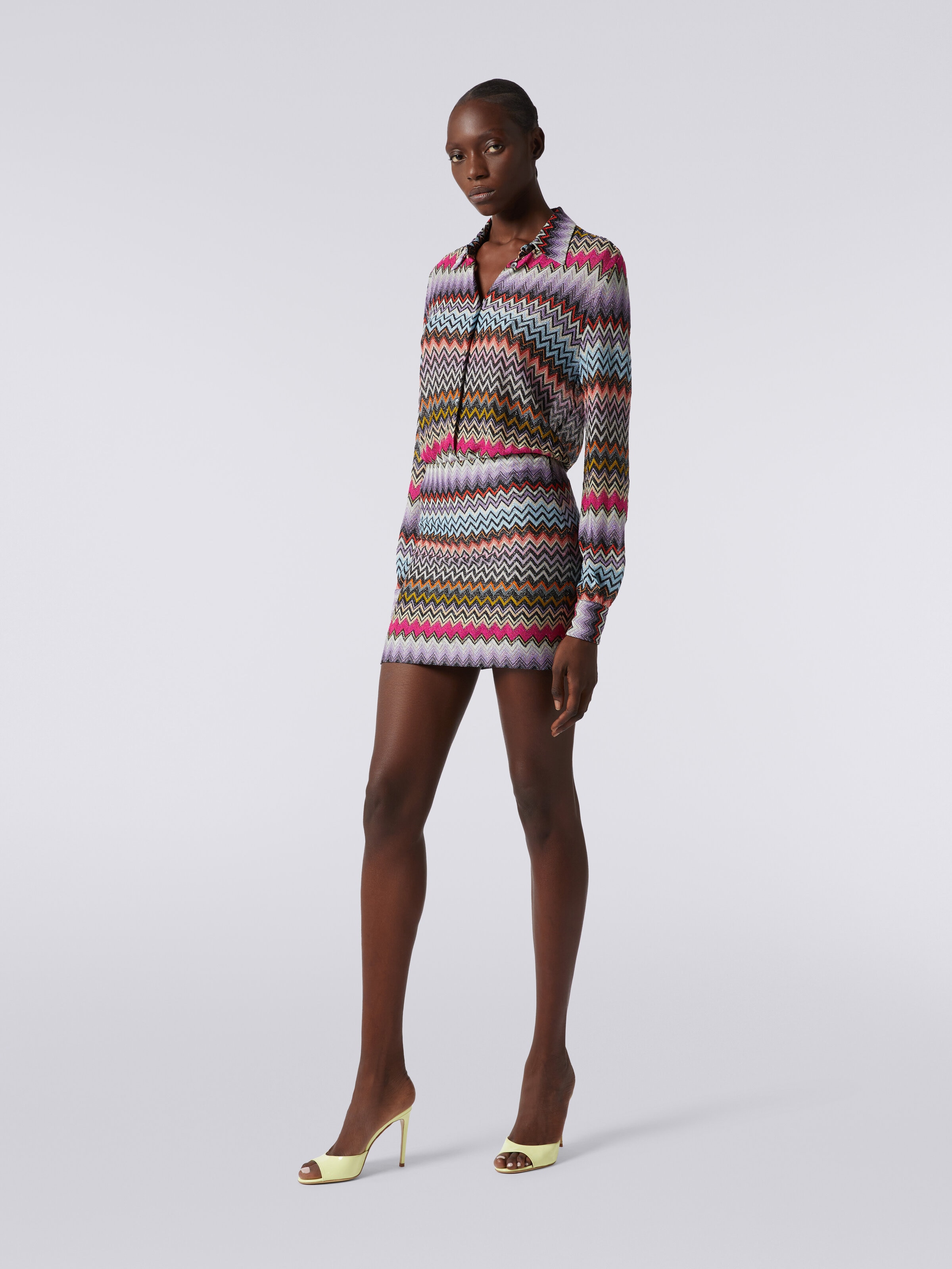 Zigzag viscose miniskirt with lurex, Multicoloured  - 2