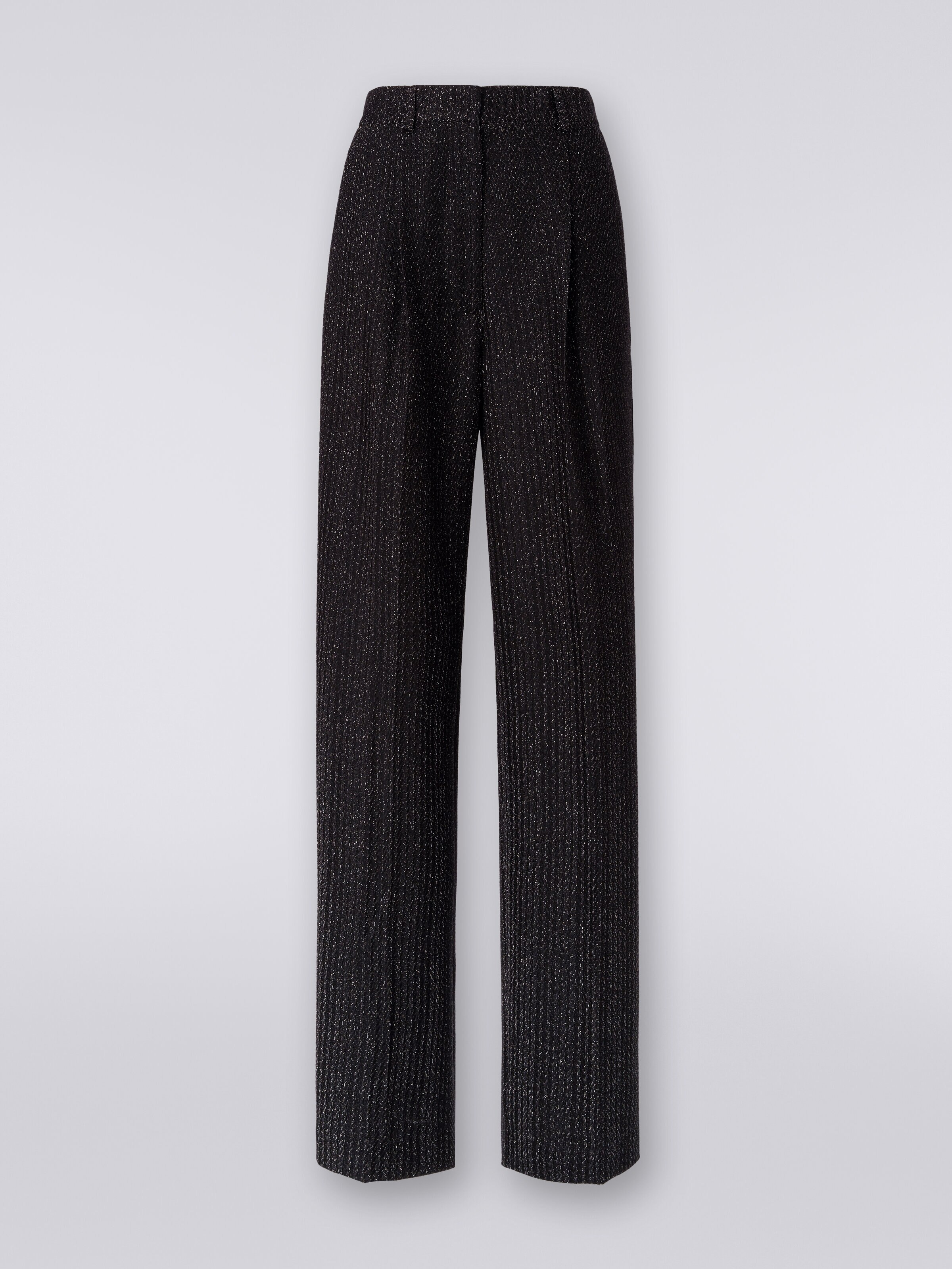 Trousers in lamé viscose blend, Black    - 0