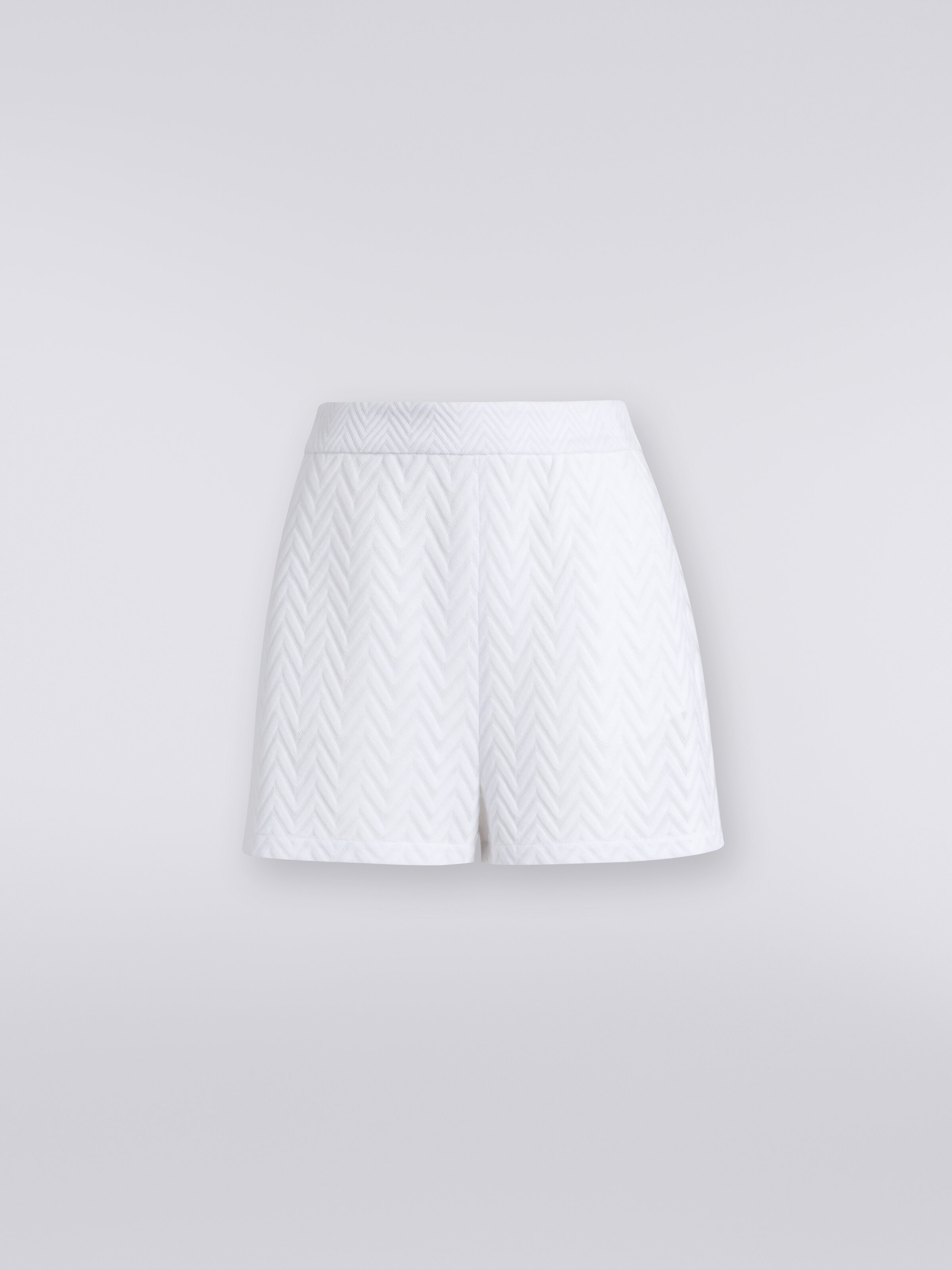 Shorts in chevron viscose and cotton, White  - 0