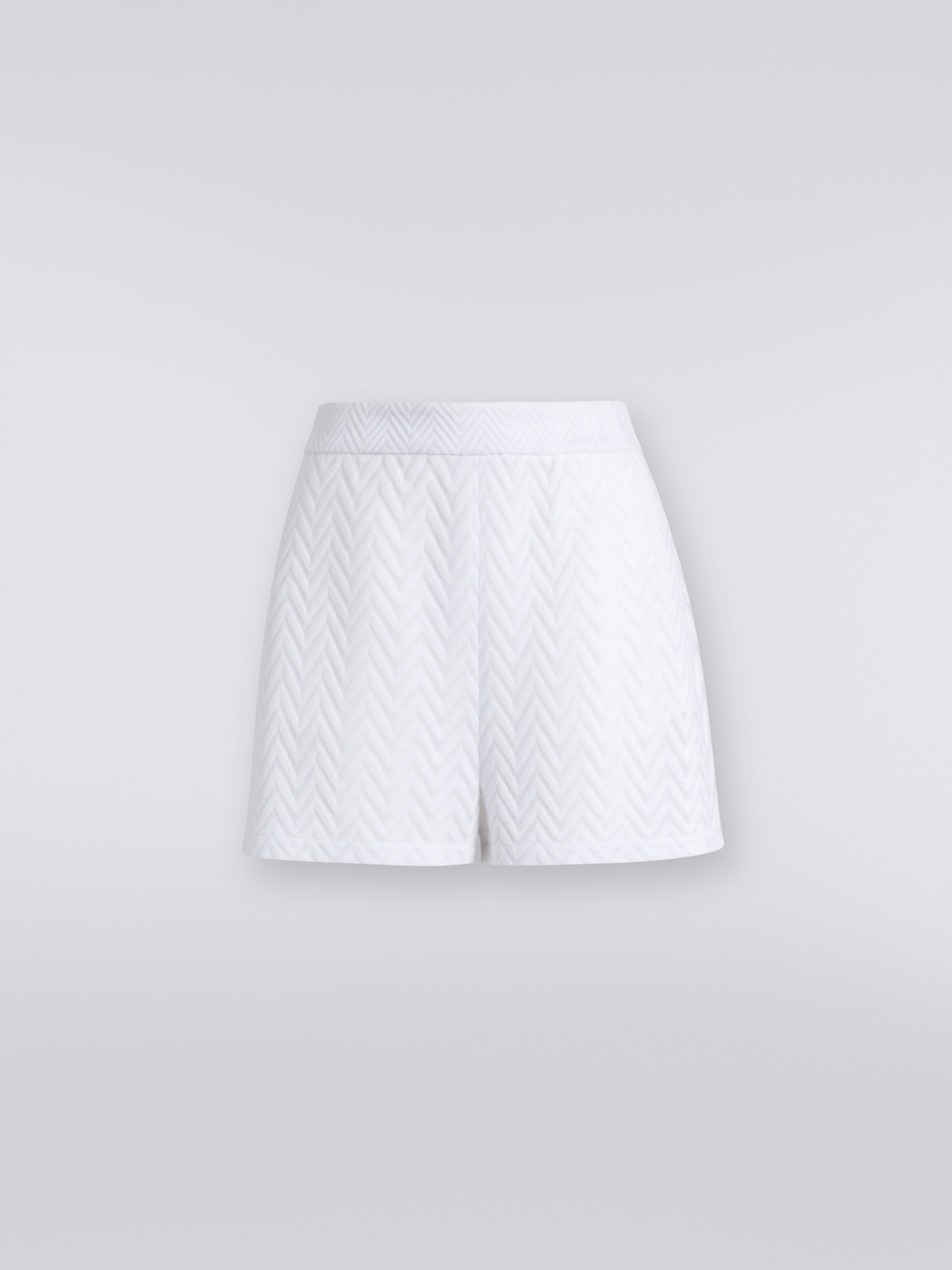 Pantalones cortos de algodón y viscosa a espigas, Blanco  - 0