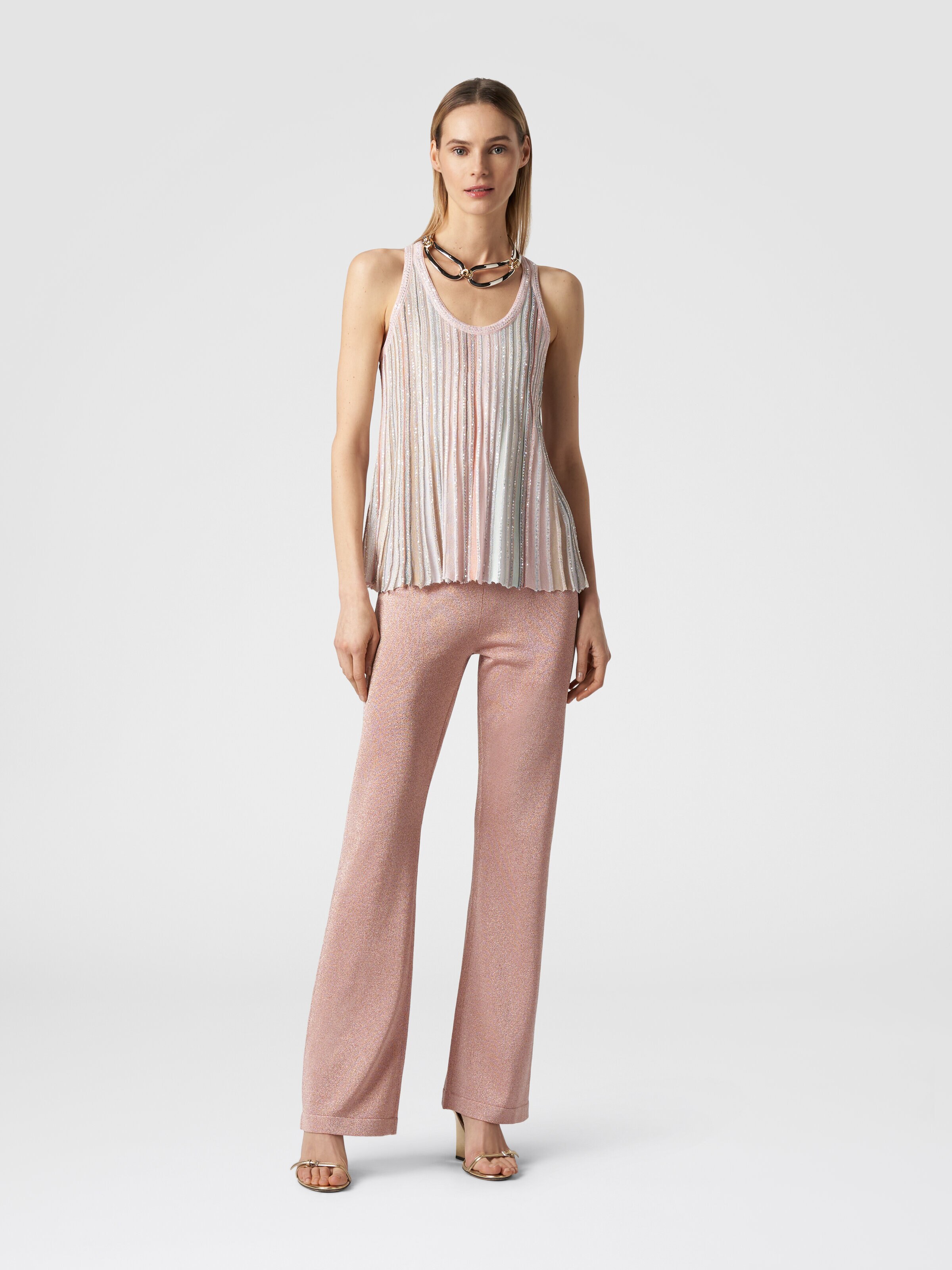 Trousers in viscose with lurex, Pink   - 1