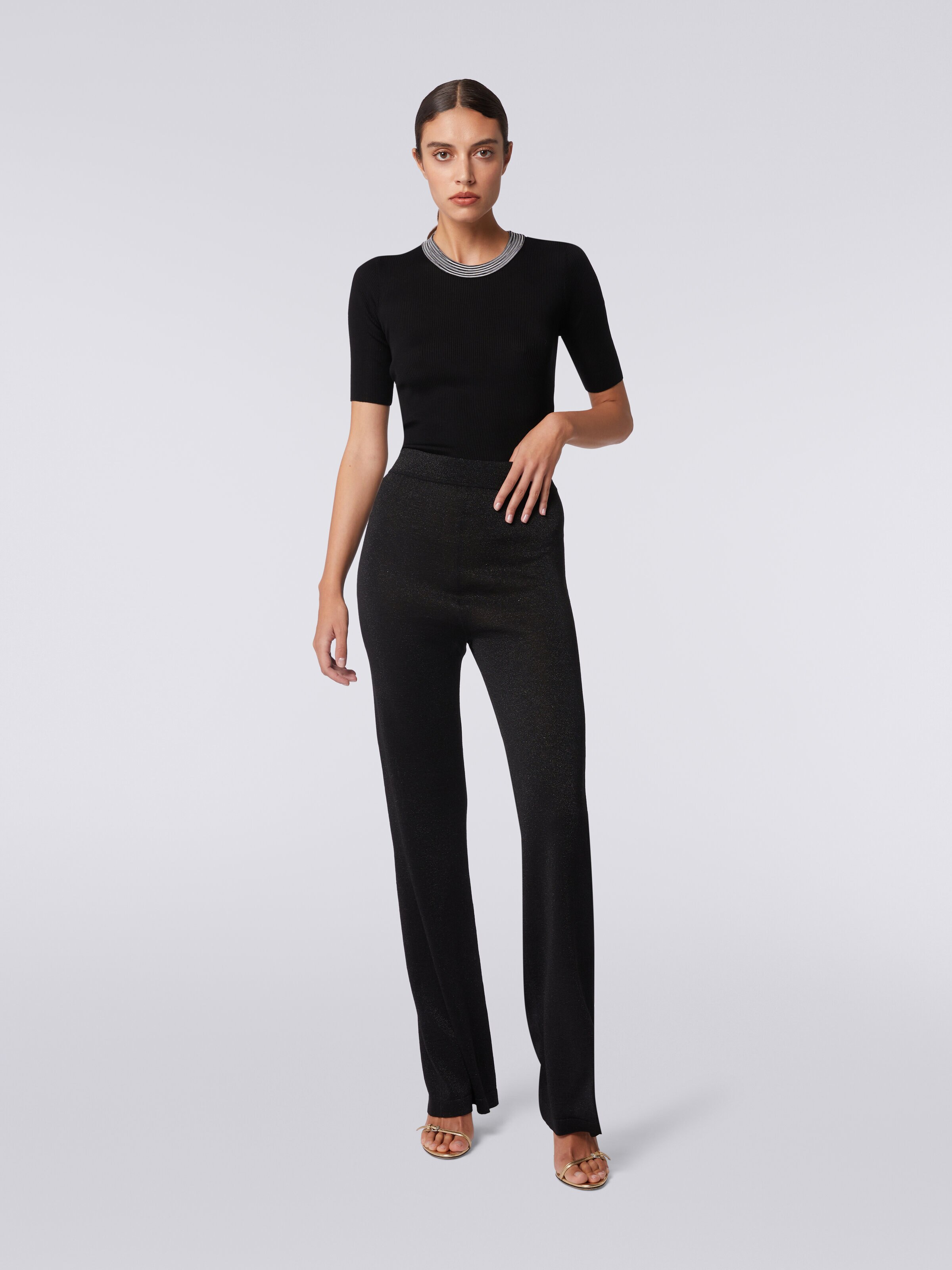 Pantalones de viscosa con lúrex , Negro    - 1