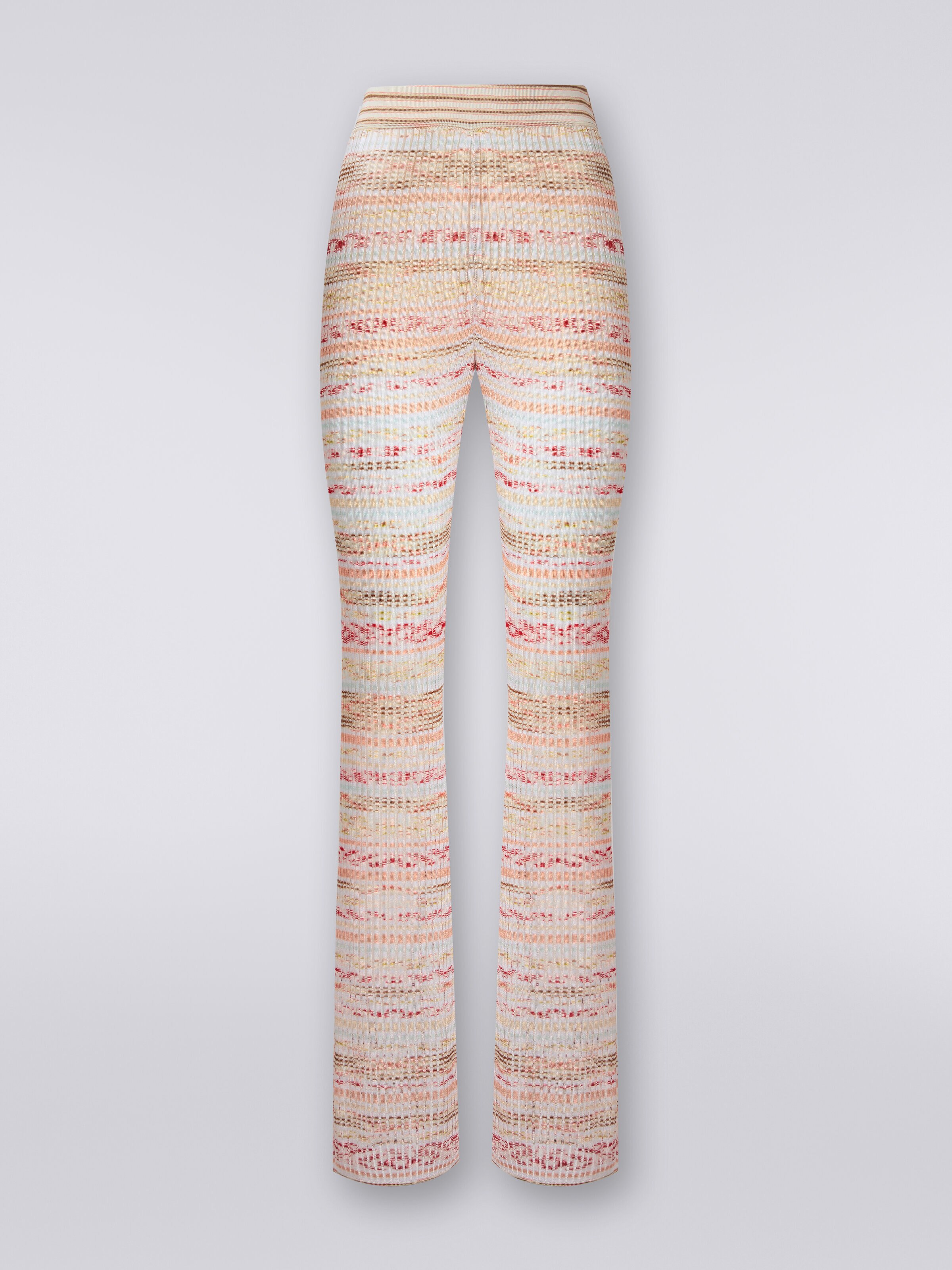 Ribbed trousers in slub viscose knit, Multicoloured  - 0