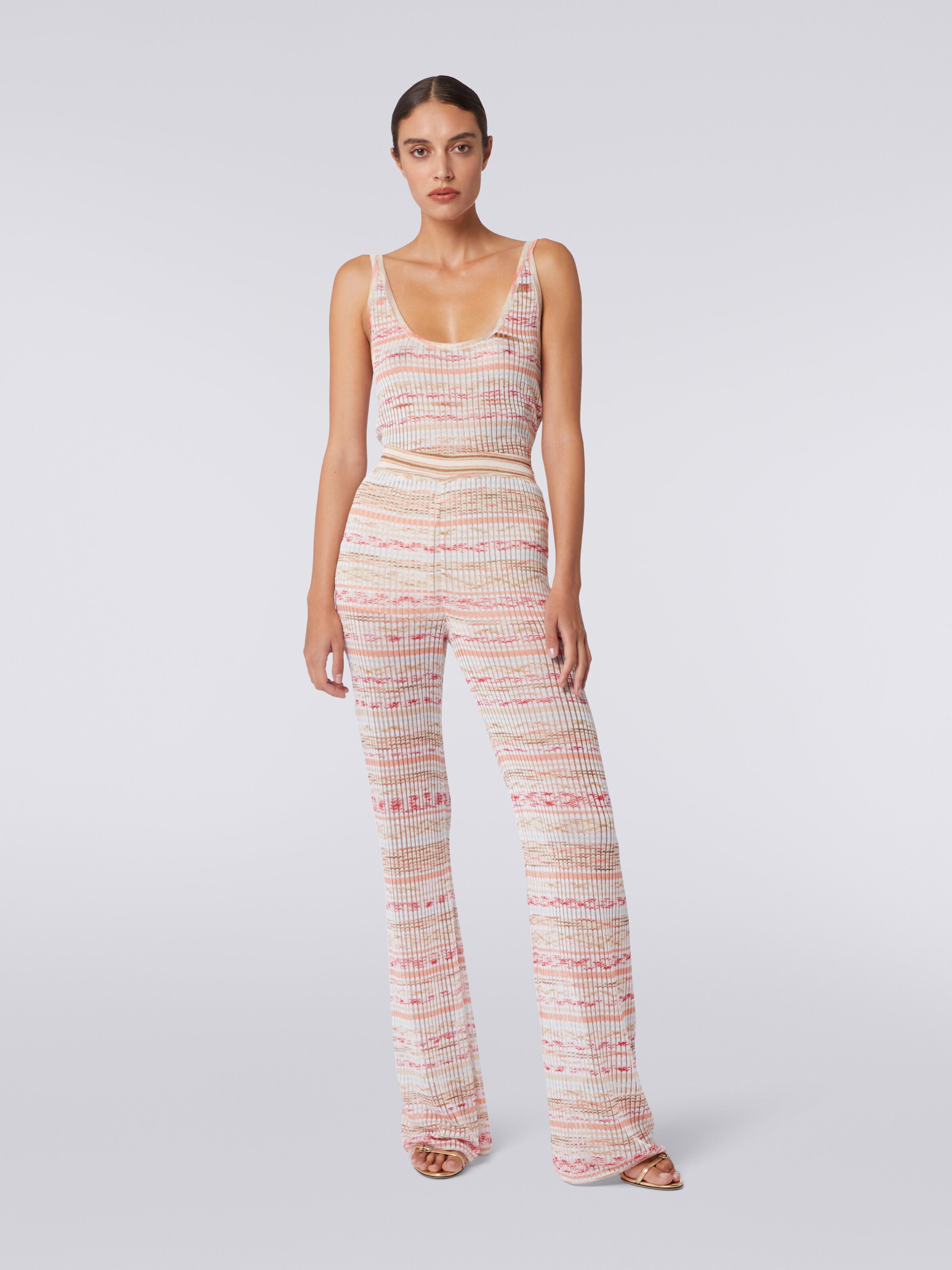 Ribbed trousers in slub viscose knit, Multicoloured  - 1