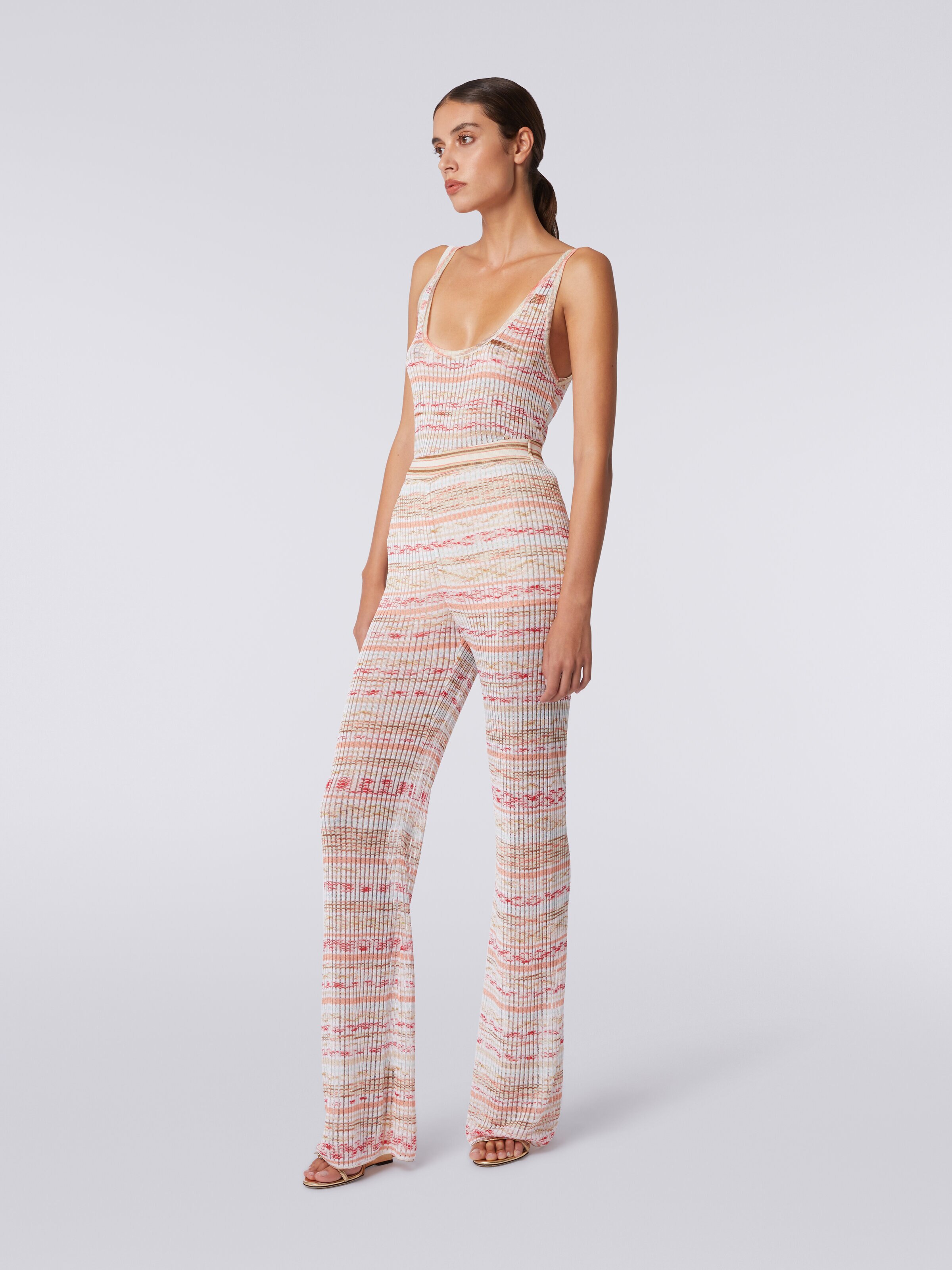 Ribbed trousers in slub viscose knit, Multicoloured  - 2