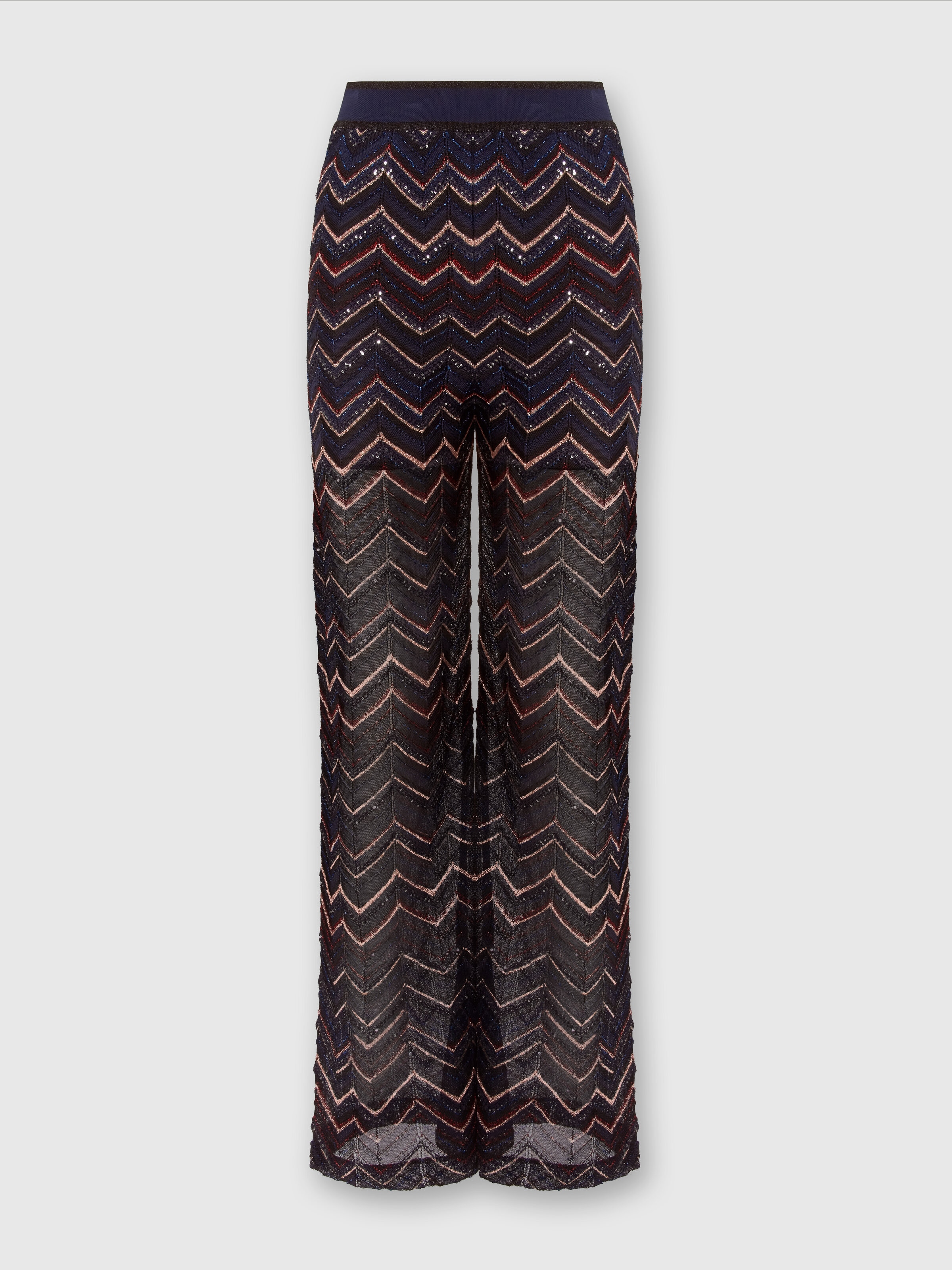 Trousers in zigzag knit with lurex and sequins, Multicoloured  - 0