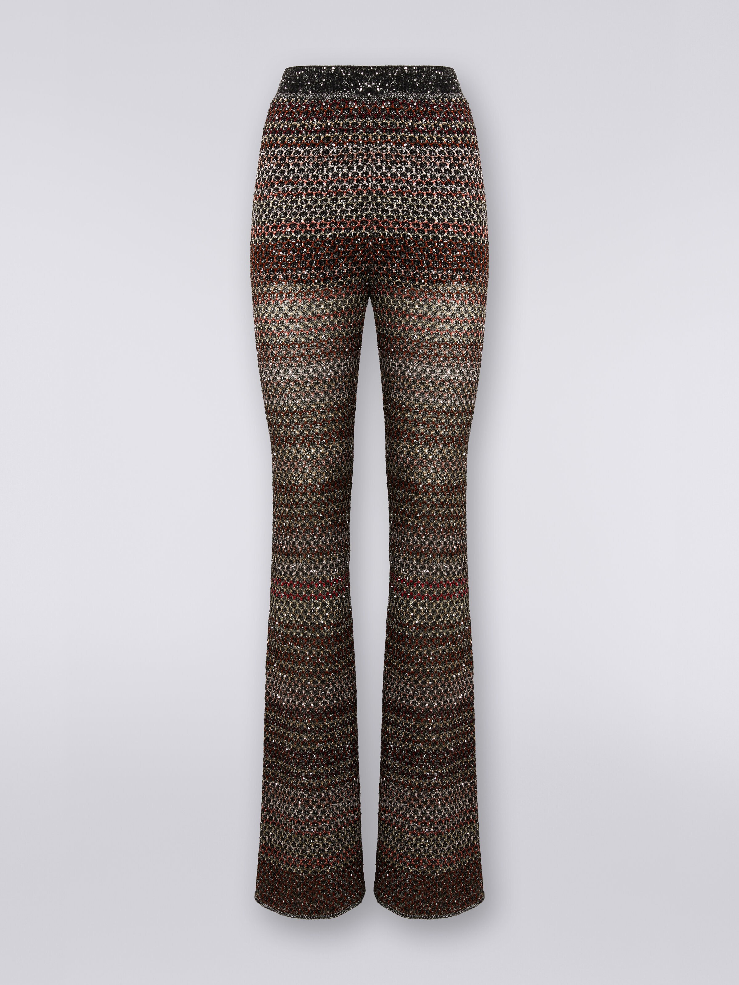 Pantalones de punto de malla con detalles de lentejuelas  , Multicolor  - 0