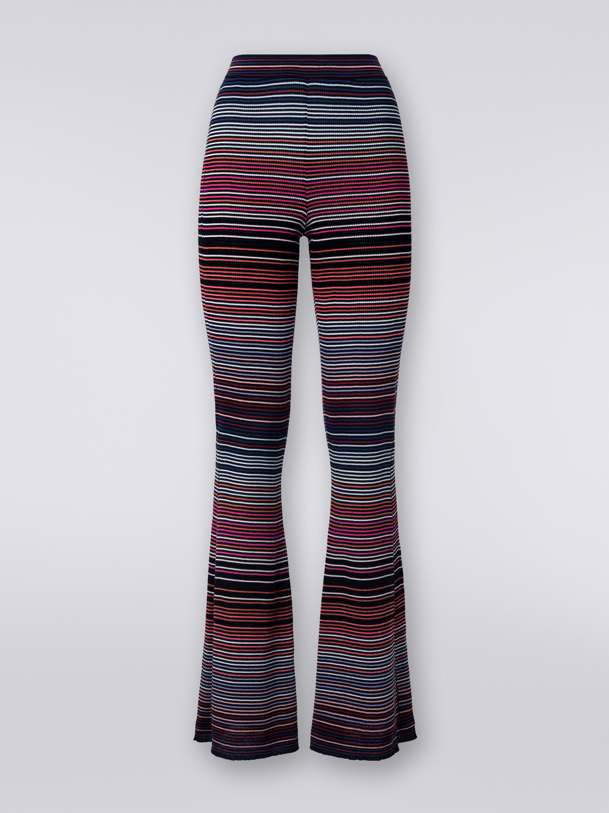 Flared trousers in striped viscose and cotton knit , Multicoloured  - 0