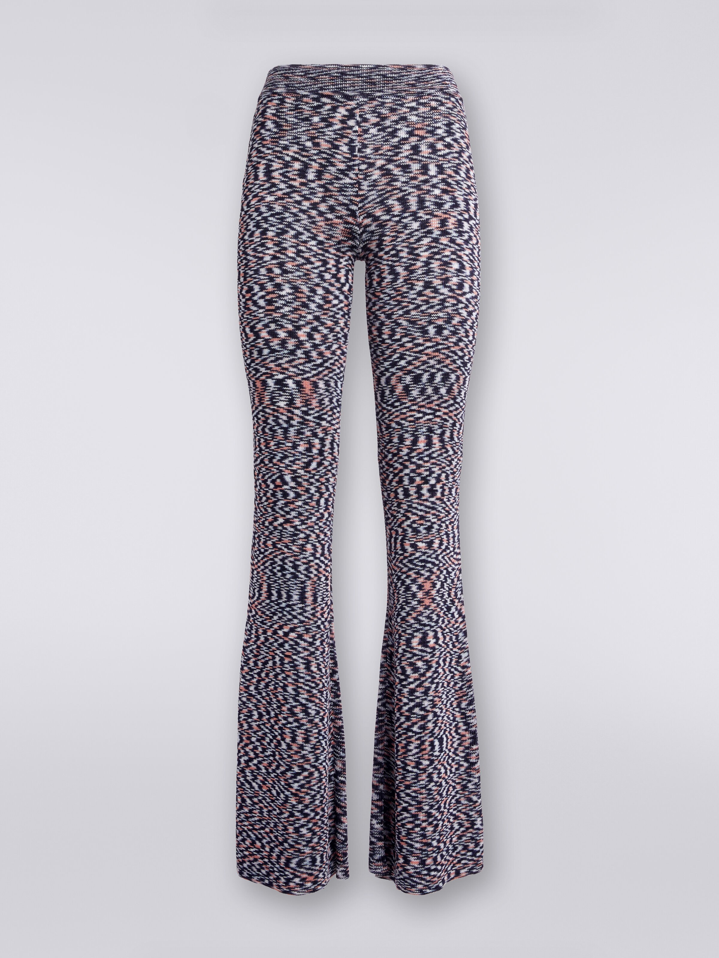 Flared trousers in slub viscose blend, Blue - 0