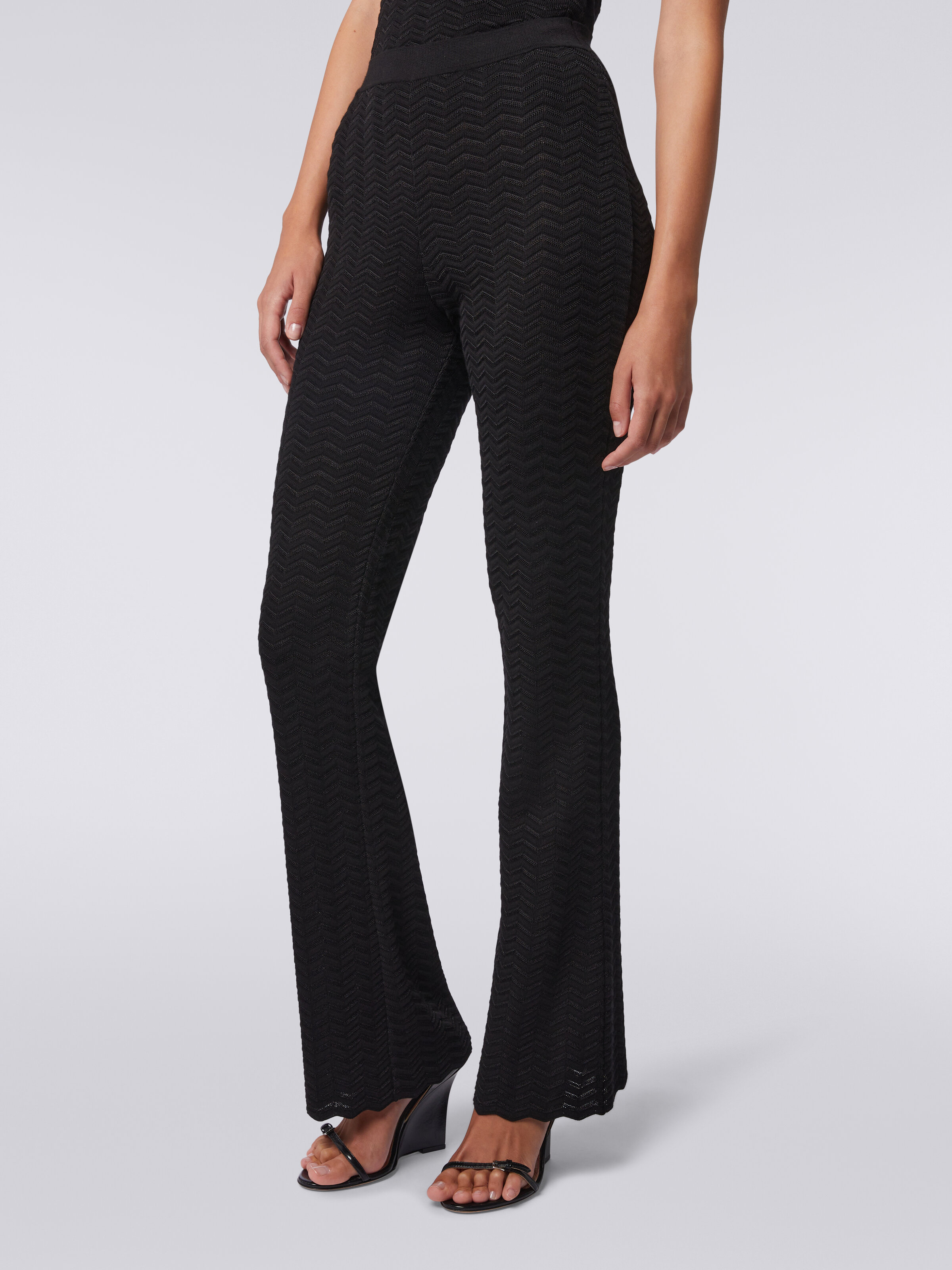 Pantalones de punto zigzag  , Negro    - 4