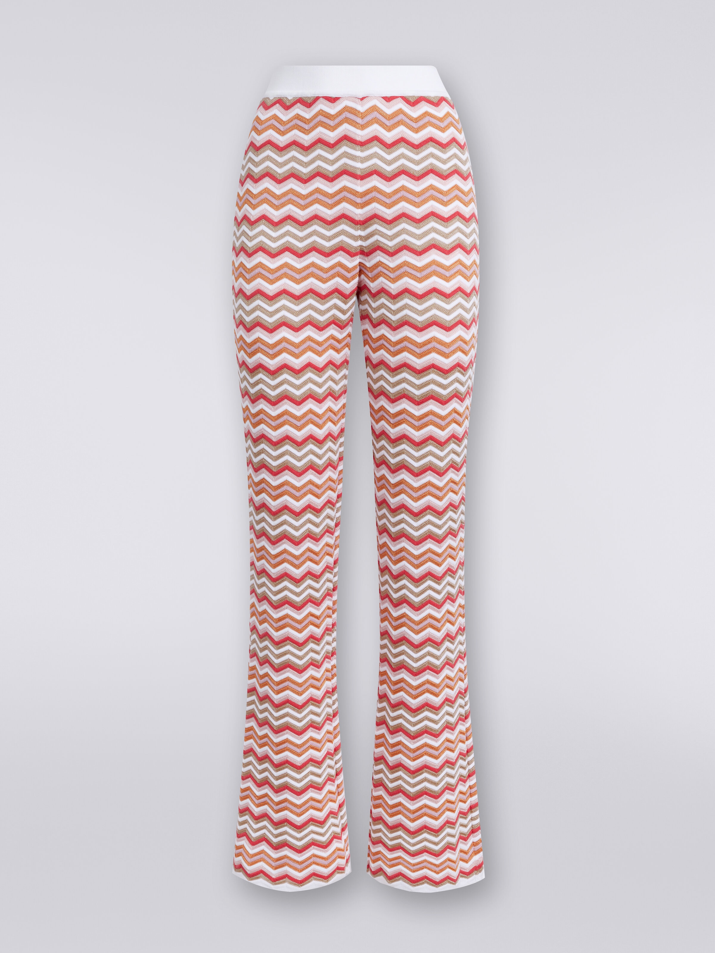 Trousers in zigzag viscose and cotton knit, Multicoloured  - 0