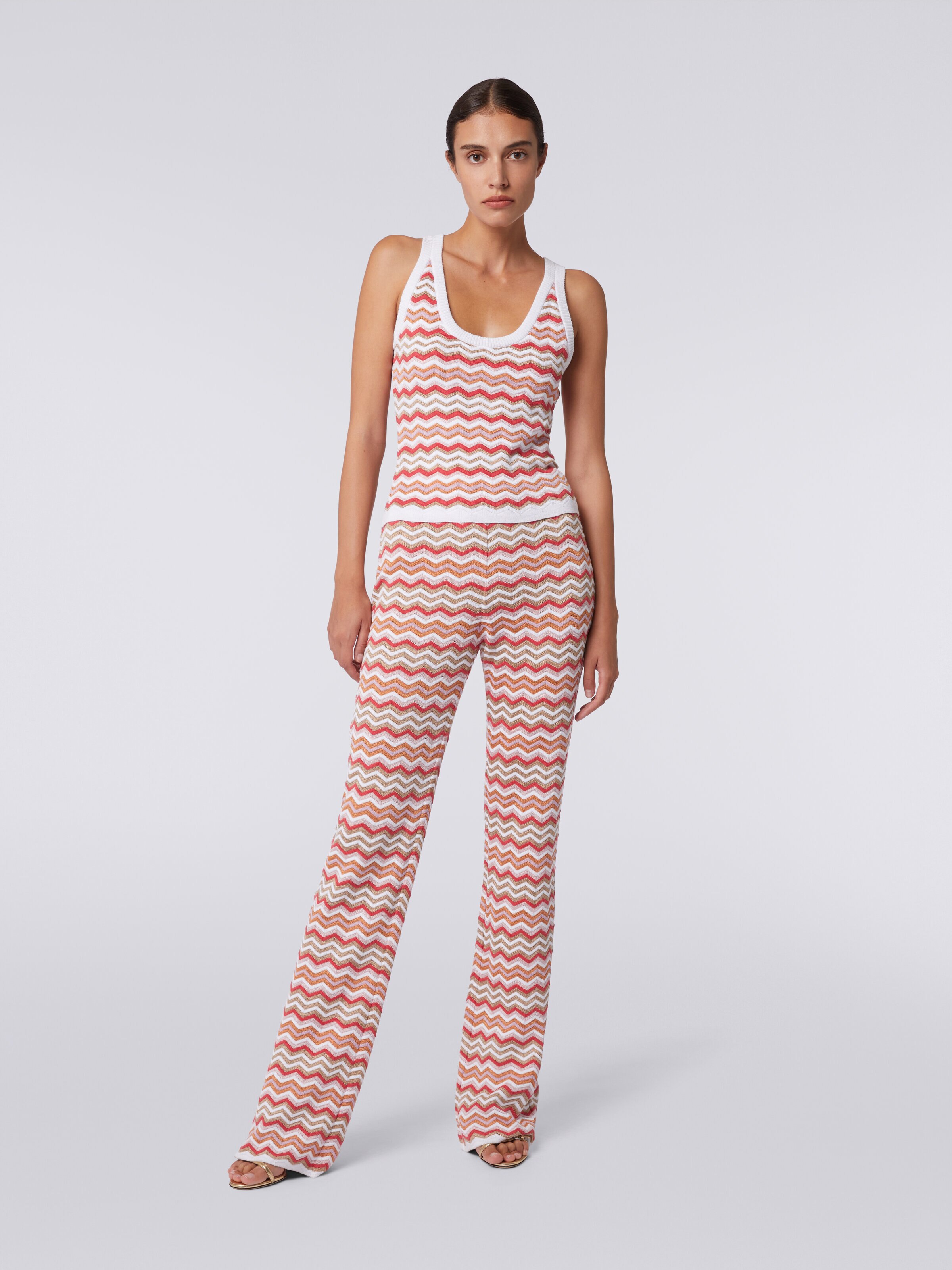 Pantalon en mailles de coton et viscose à zig zag, Multicolore  - 1