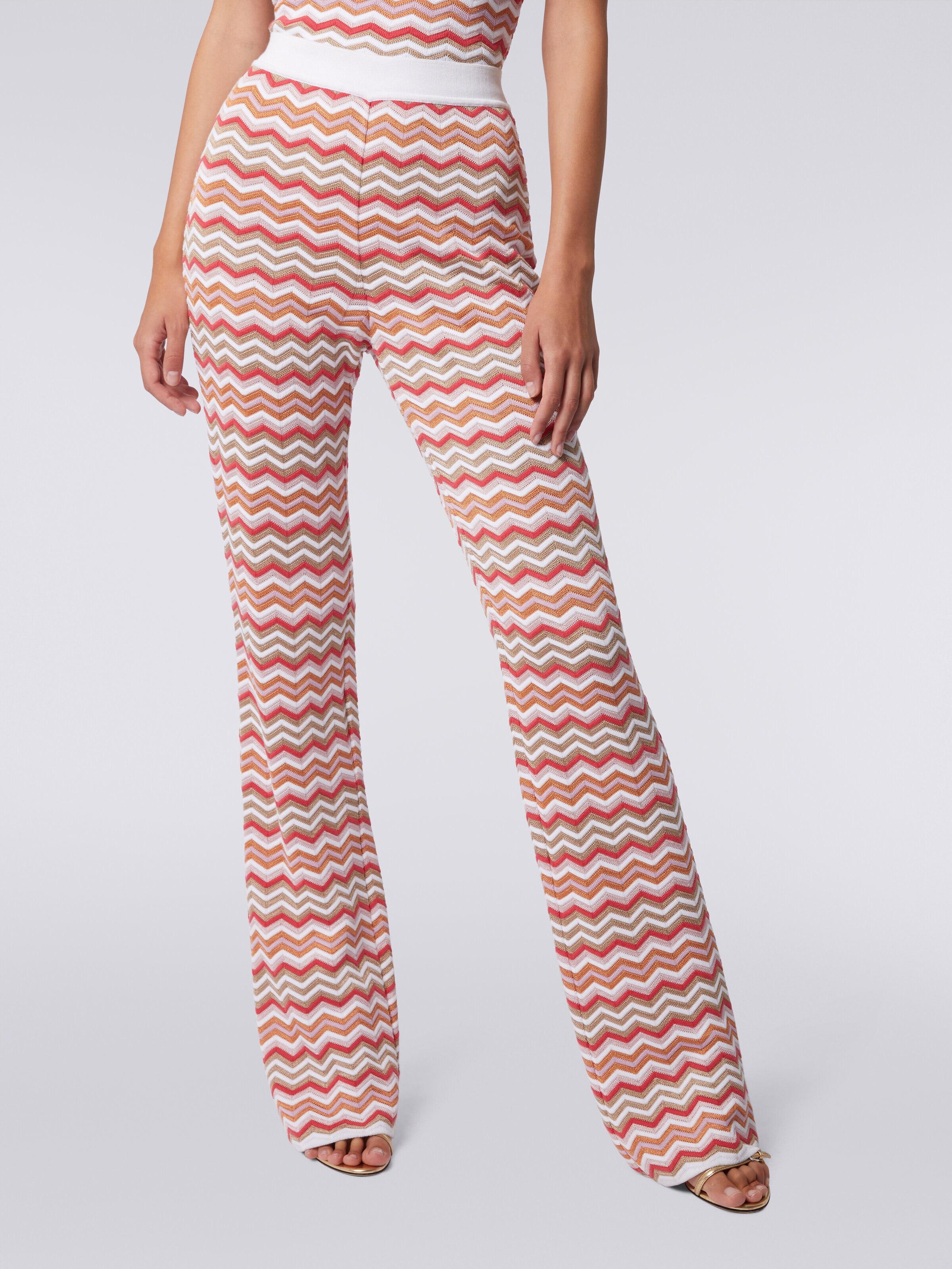 Pantalon en mailles de coton et viscose à zig zag, Multicolore  - 4