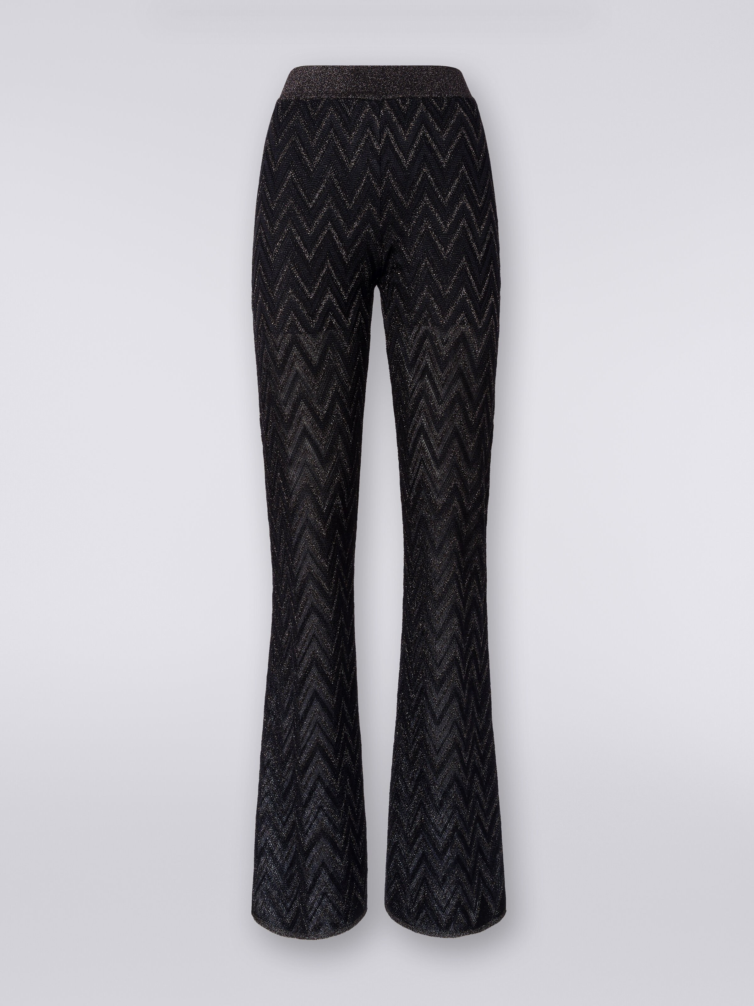 Pantalones de punto de viscosa zigzag con lúrex, Negro    - 0