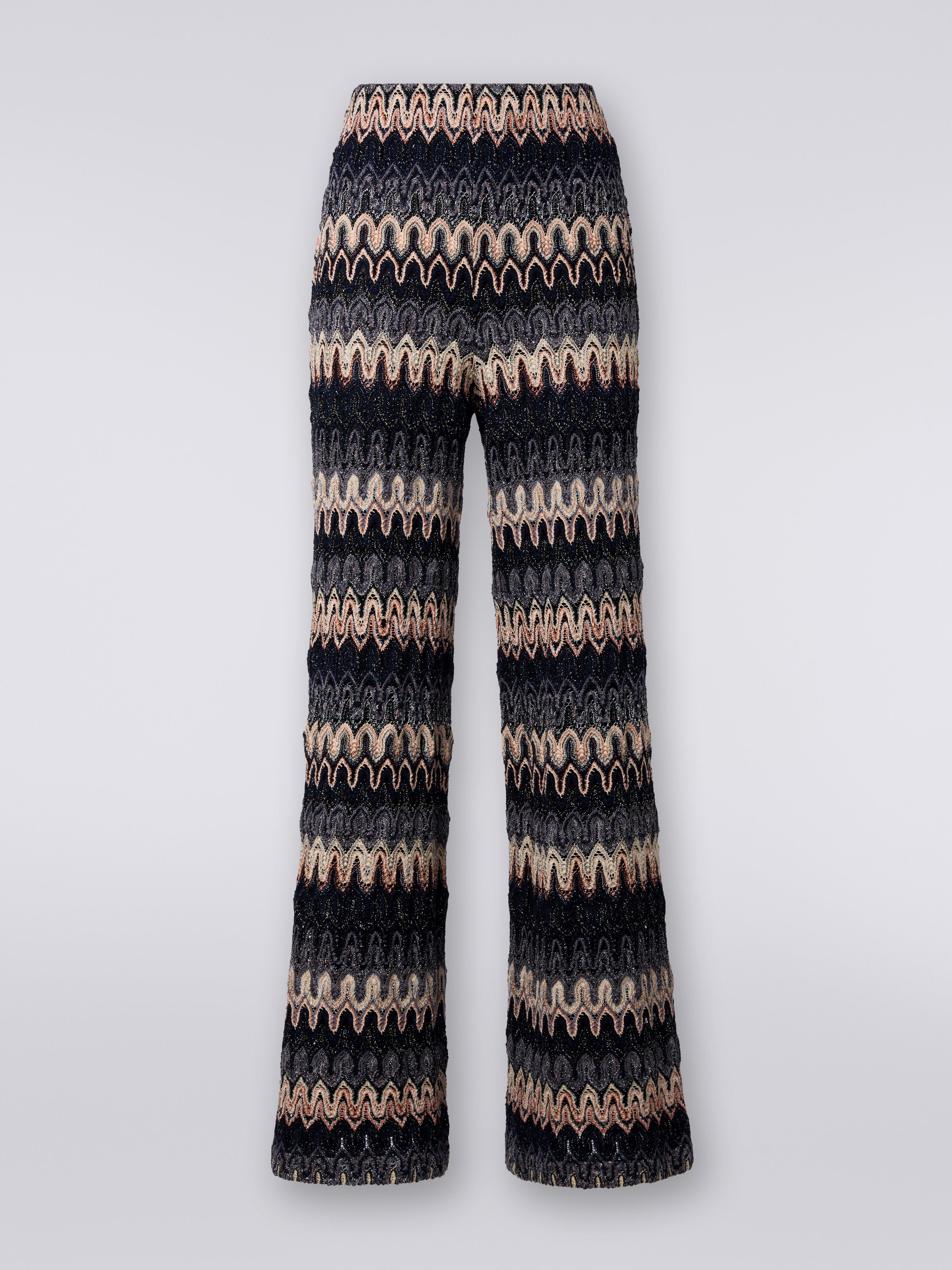 Trousers in lamé viscose blend with lace-effect waves, Multicoloured  - 0
