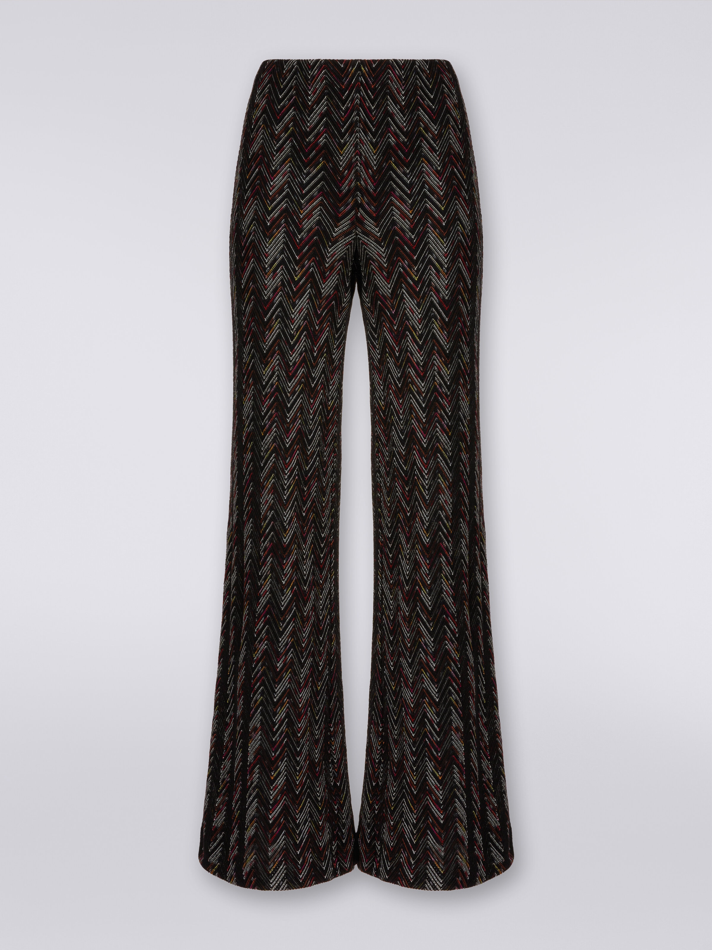 Palazzo trousers in viscose and wool with zigzag pattern, Multicoloured  - 0