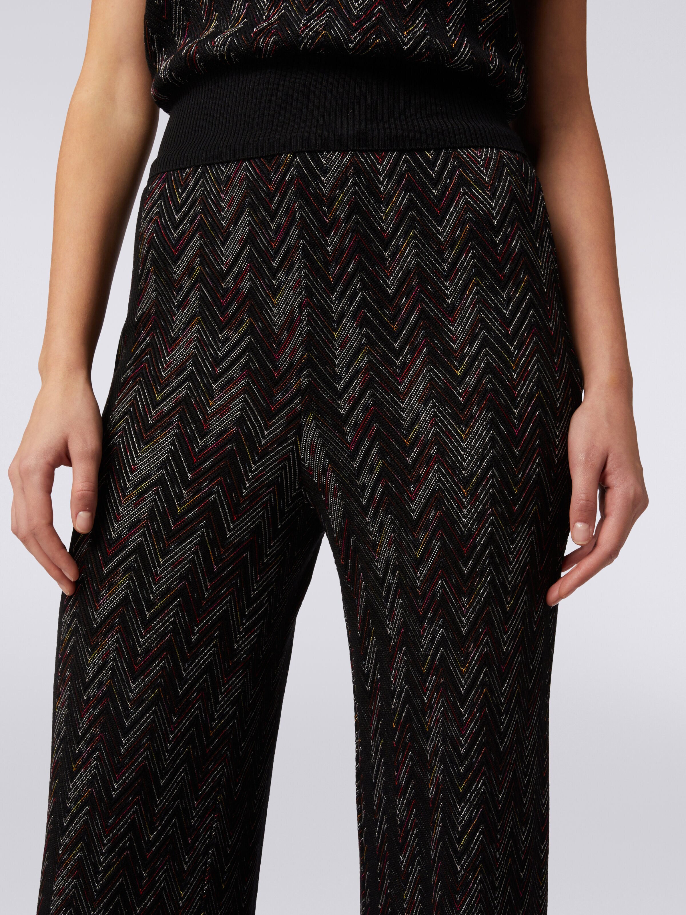 Palazzo trousers in viscose and wool with zigzag pattern, Multicoloured  - 4