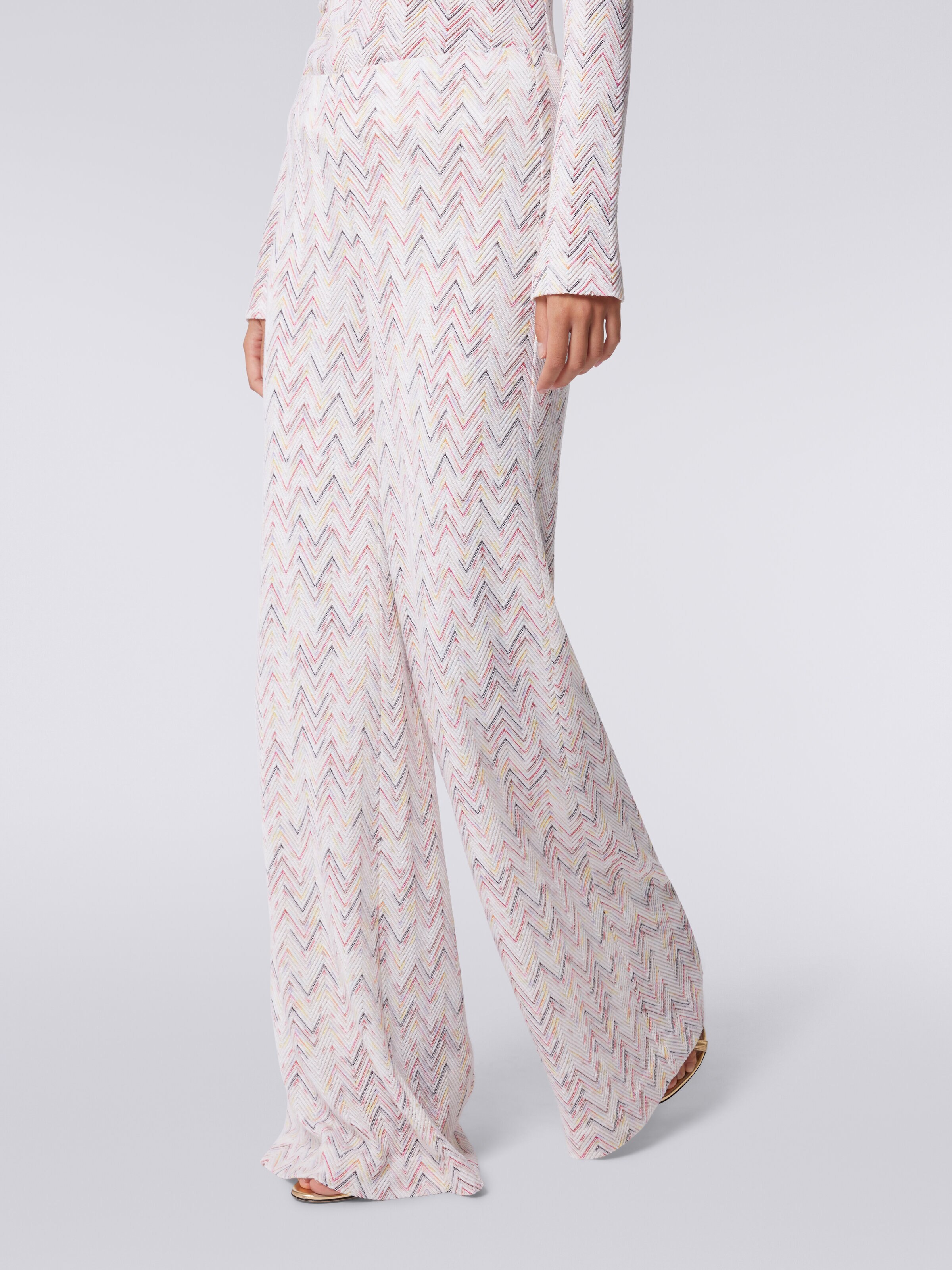 Palazzo trousers in viscose and wool with zigzag pattern, Multicoloured  - 4